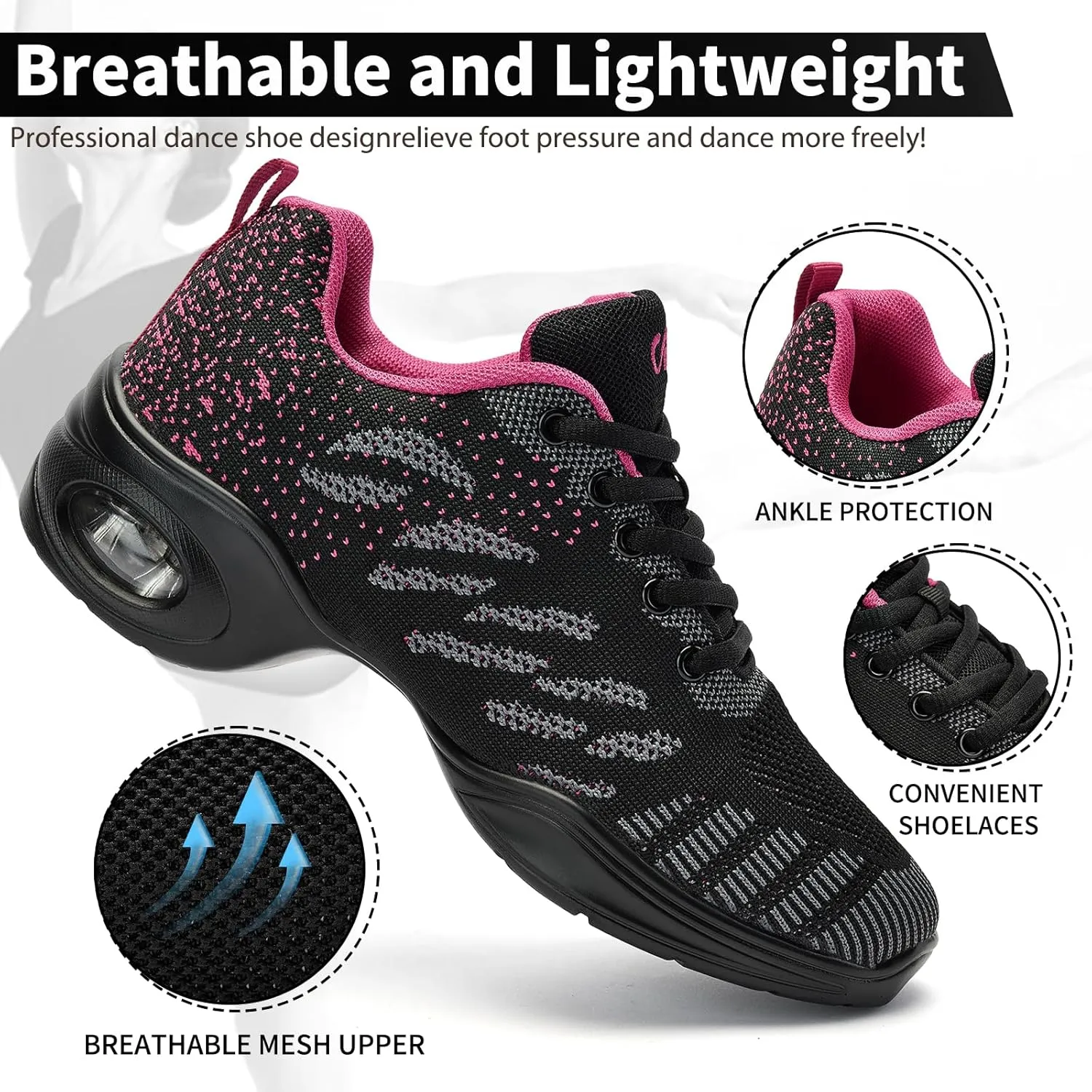 Dance Shoes for Women Jazz Shoes Women Dance Sneakers Breathable Air Cushion Split Sole Athletic Walking Dance Shoes Platform Shoe