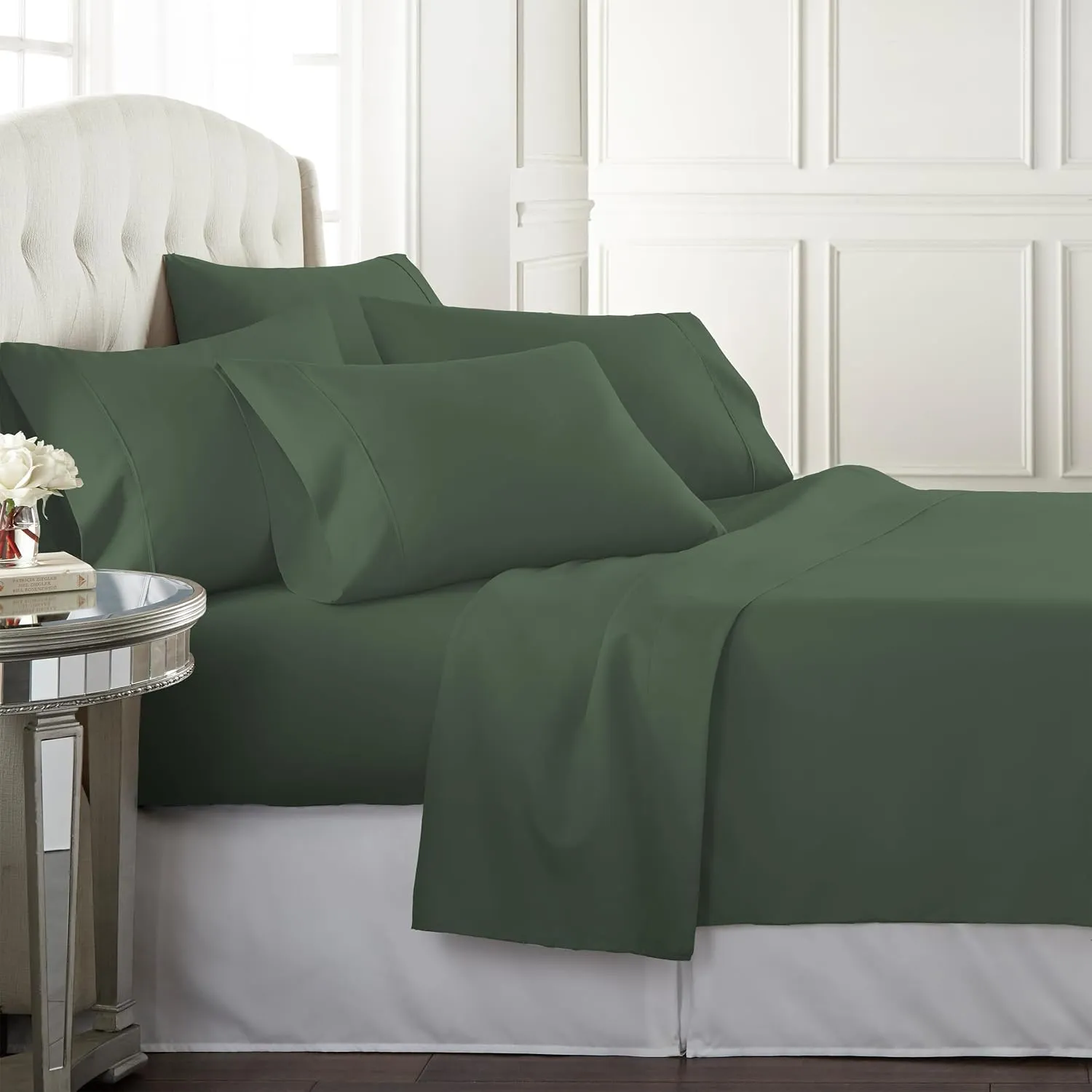 Danjor Linens Queen Sheet Set 6 Piece Hotel Quality Bed Sheet w/ 4 Pillowcases - Microfiber Sheet Sets with Deep Pockets, Breathable Cooling Wrinkle Free, Machine Washable for Queen Size Bed, Sage