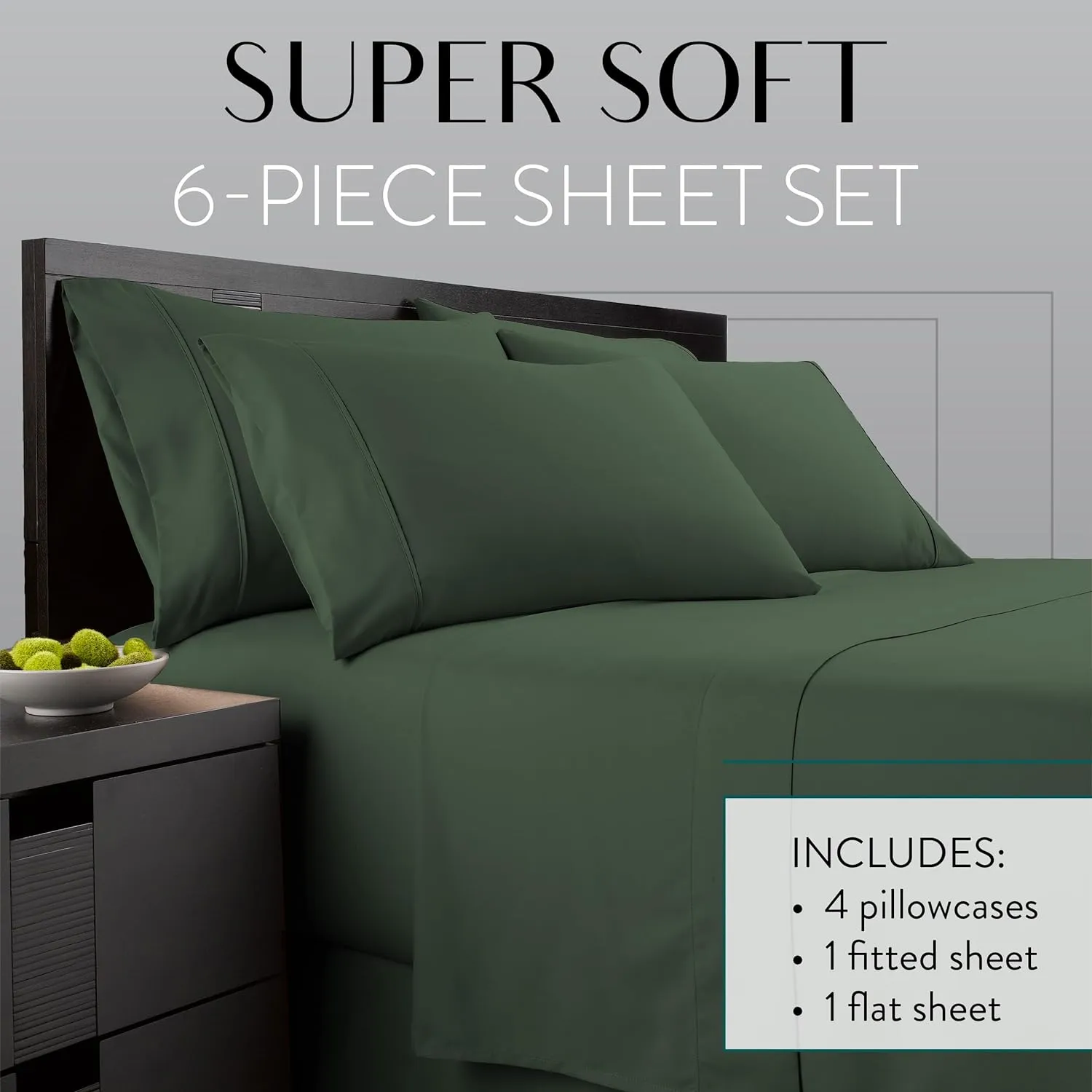 Danjor Linens Queen Sheet Set 6 Piece Hotel Quality Bed Sheet w/ 4 Pillowcases - Microfiber Sheet Sets with Deep Pockets, Breathable Cooling Wrinkle Free, Machine Washable for Queen Size Bed, Sage