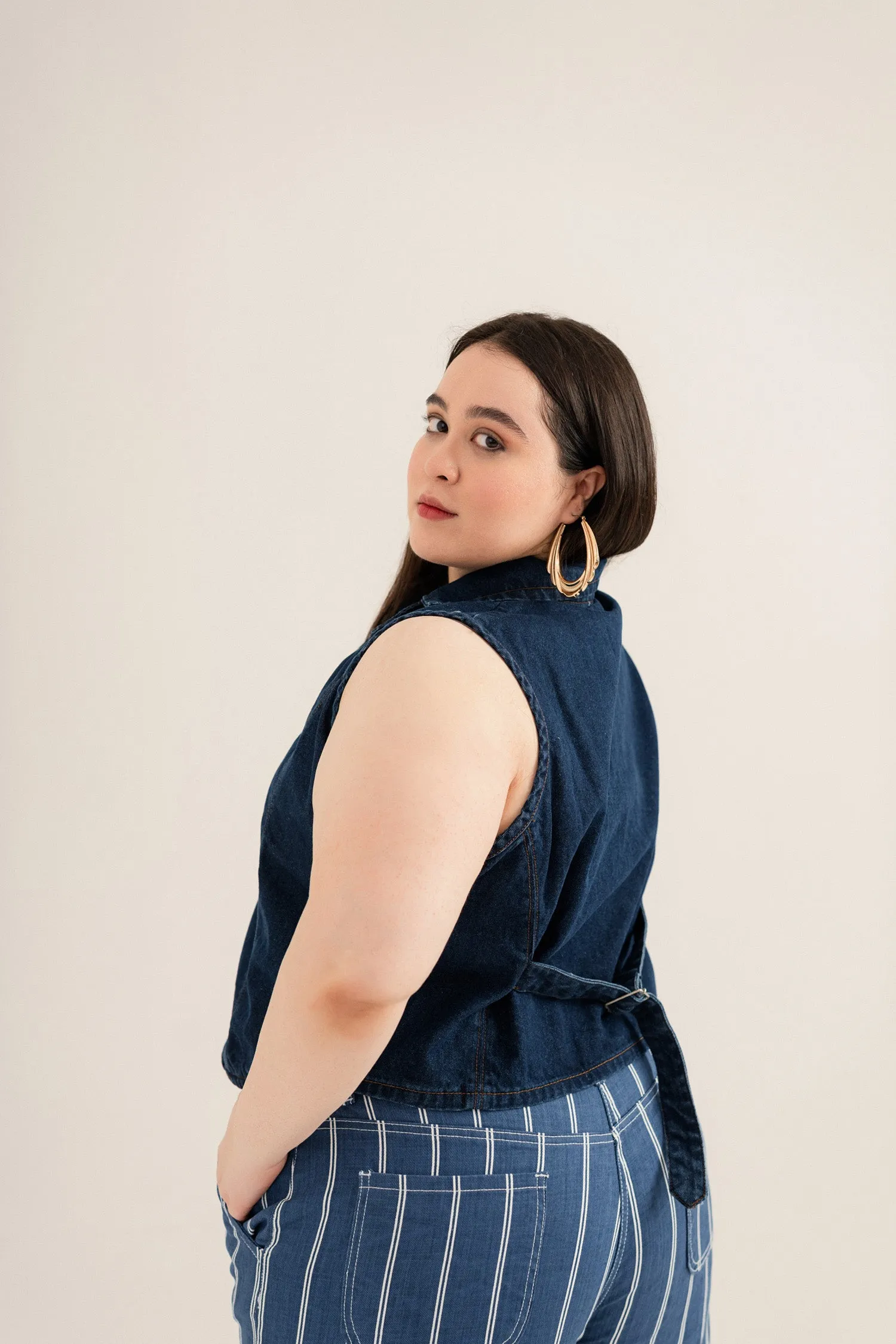 Dark Blue Plus Size Regular Fit Denim Vest