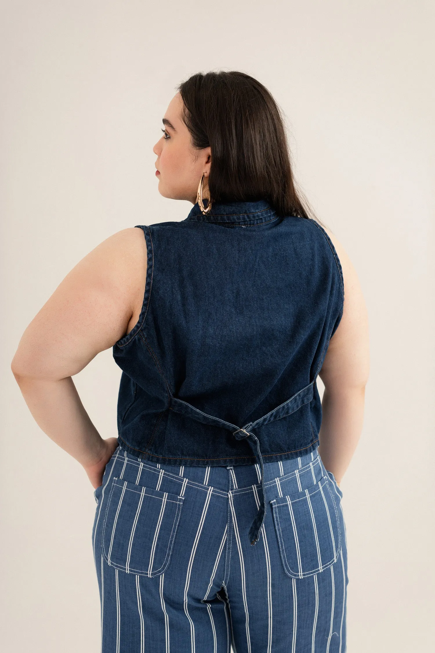 Dark Blue Plus Size Regular Fit Denim Vest