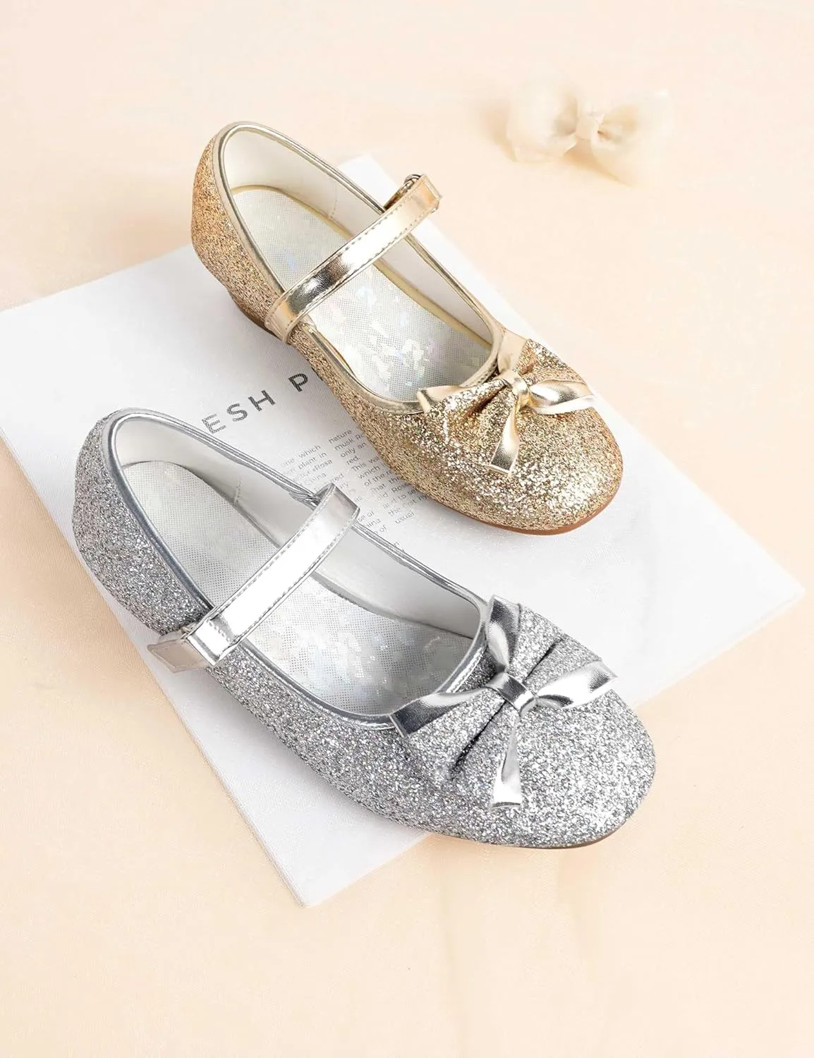 Daydance Kids Toddler Girls Dress Shoes Low Heels Sparkling Flower Mary Jane Footwear for Party Prom Wedding Birthday