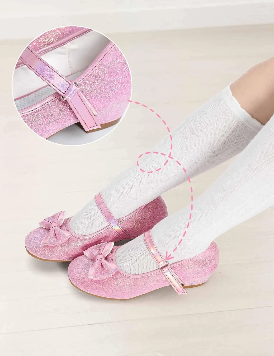 Daydance Kids Toddler Girls Dress Shoes Low Heels Sparkling Flower Mary Jane Footwear for Party Prom Wedding Birthday