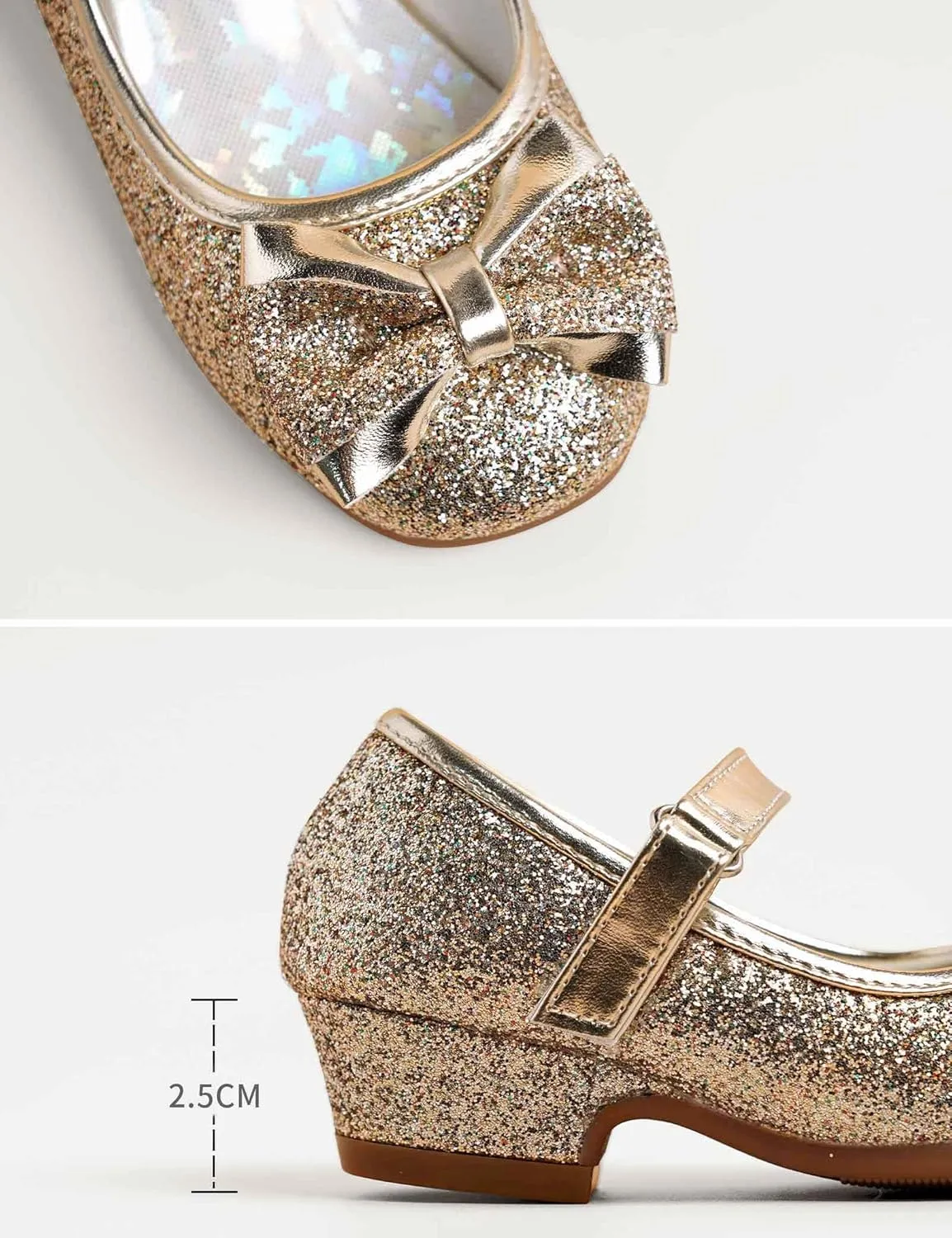 Daydance Kids Toddler Girls Dress Shoes Low Heels Sparkling Flower Mary Jane Footwear for Party Prom Wedding Birthday
