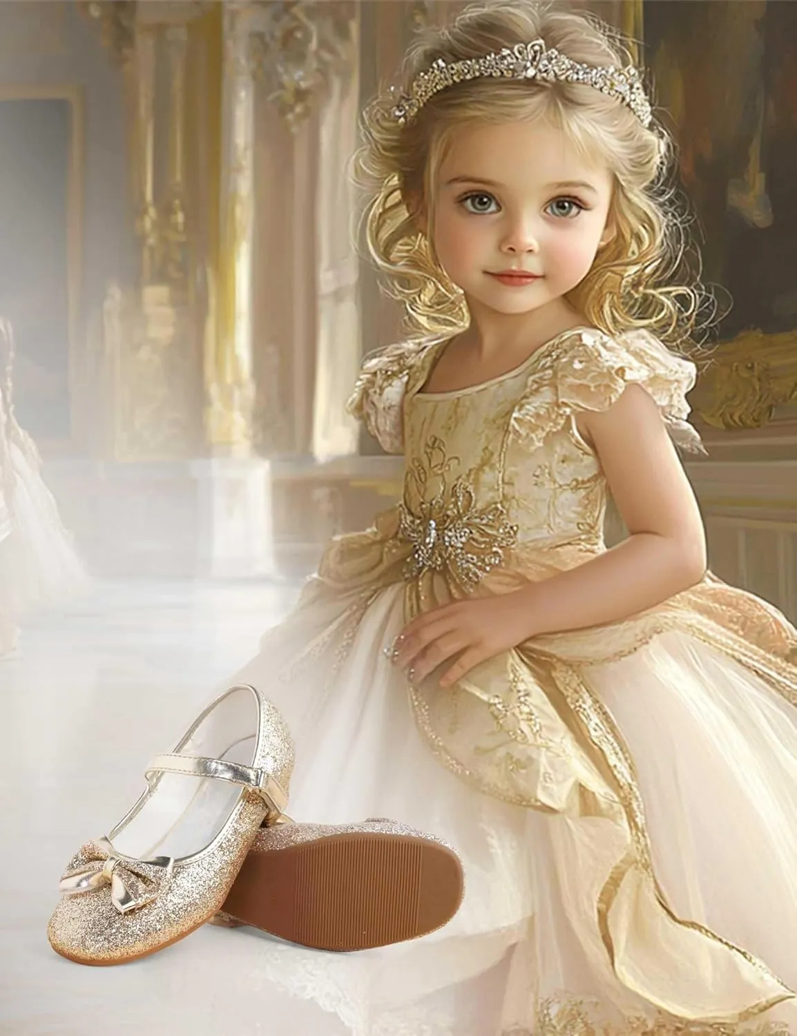 Daydance Kids Toddler Girls Dress Shoes Low Heels Sparkling Flower Mary Jane Footwear for Party Prom Wedding Birthday