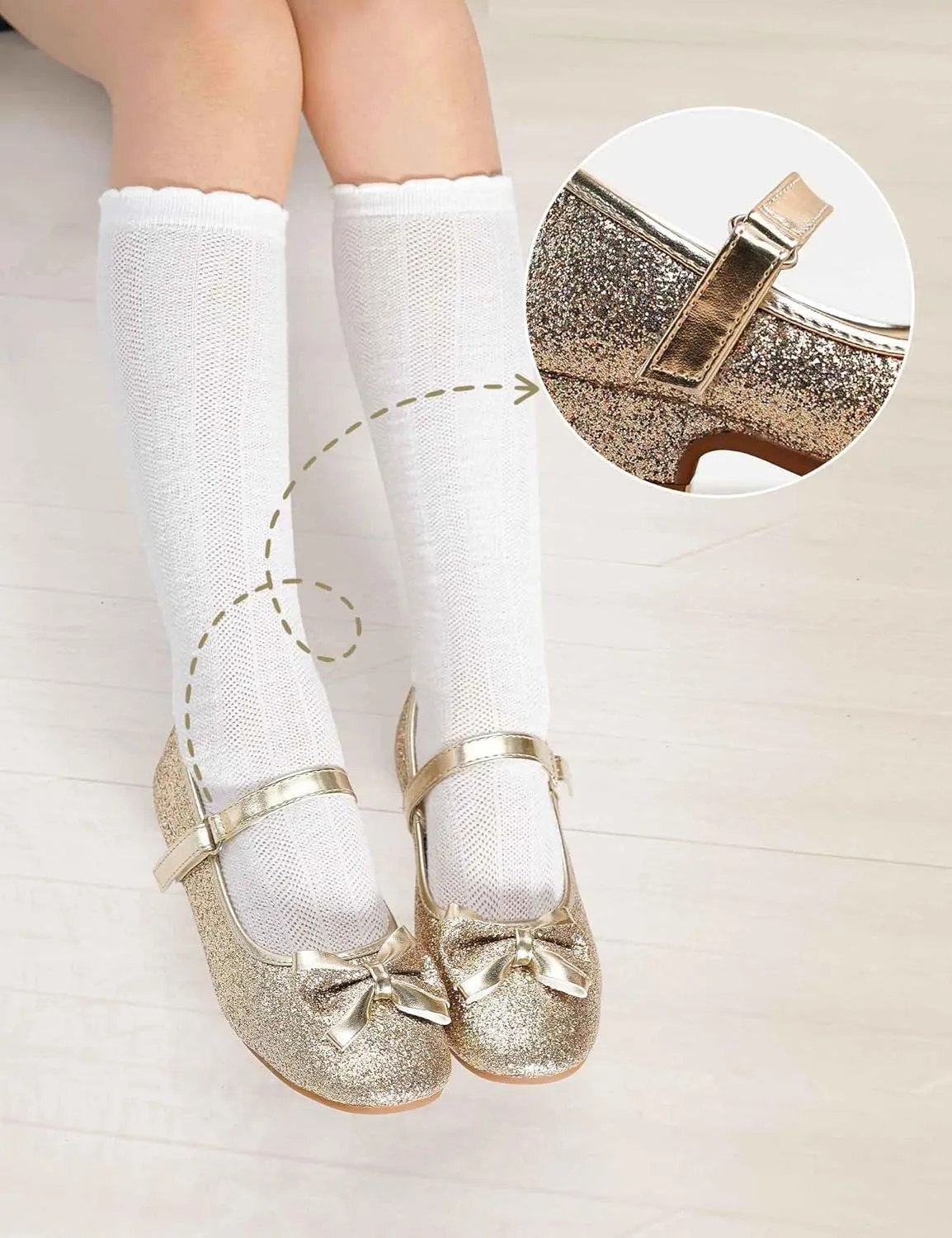 Daydance Kids Toddler Girls Dress Shoes Low Heels Sparkling Flower Mary Jane Footwear for Party Prom Wedding Birthday