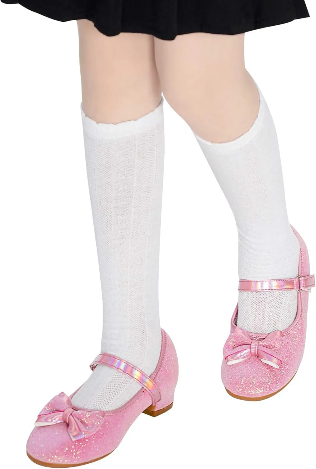 Daydance Kids Toddler Girls Dress Shoes Low Heels Sparkling Flower Mary Jane Footwear for Party Prom Wedding Birthday