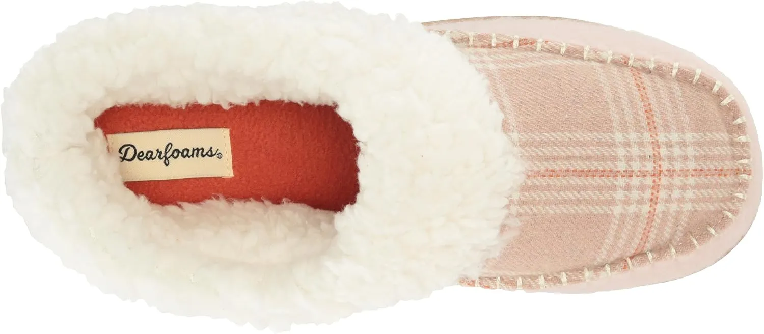 Dearfoams Women's Nyla Felted and Plaid Moc Toe Clog