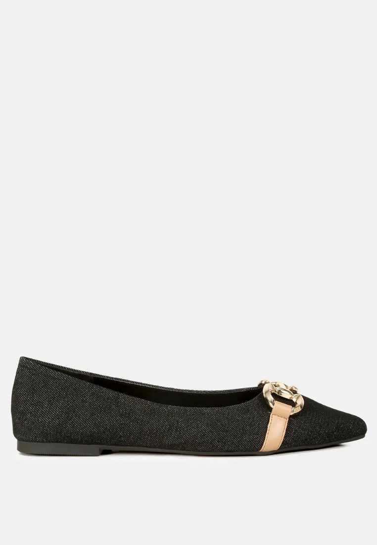 Denim Horsebit Detail Ballet Flats