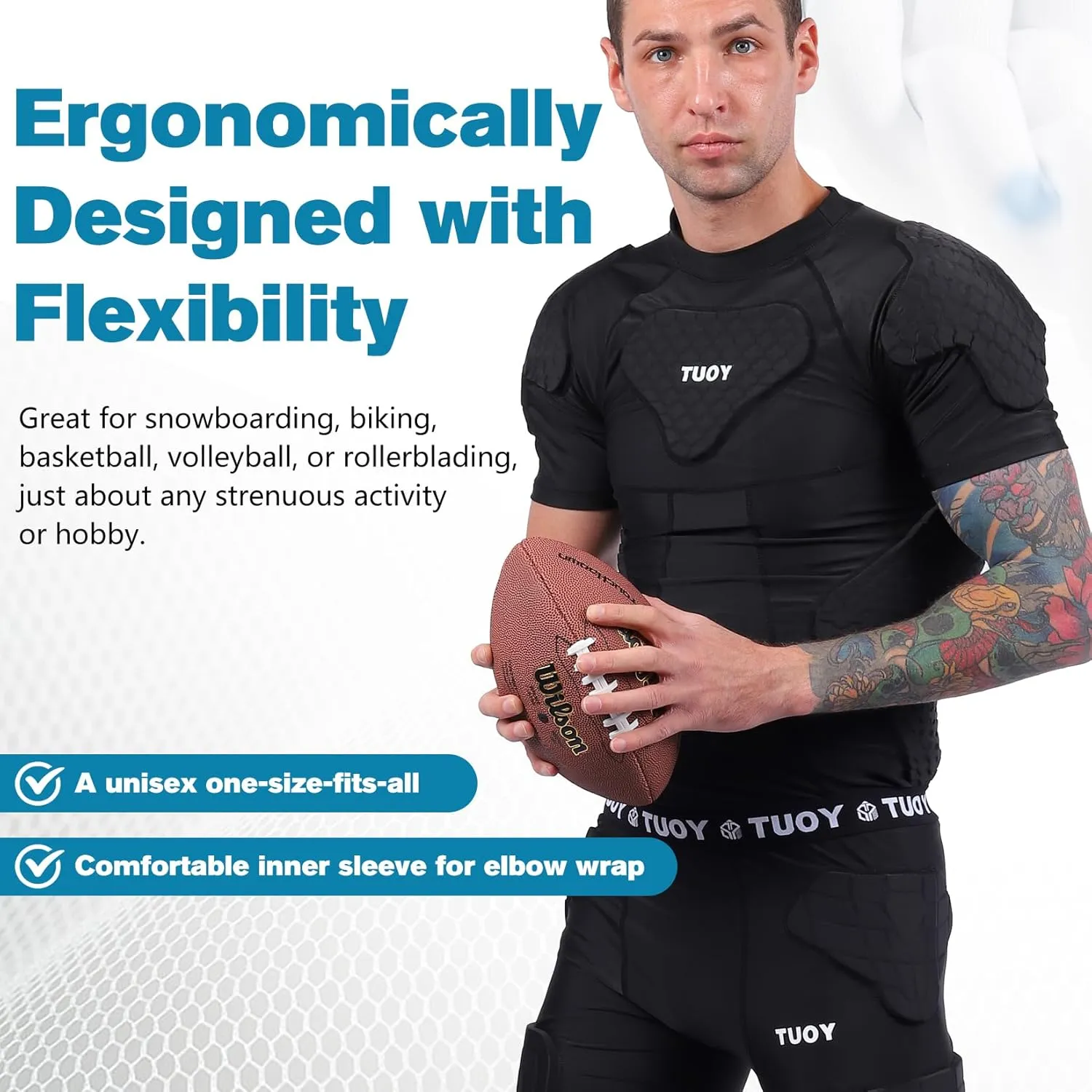 DGXINJUN Men's Padded Shirt Football Chest Rib Protector Heart Sternum Guard Compression Shirt with Shoulder Back Rib Pads for Adult Football Basketball Baseball Softball Rugby