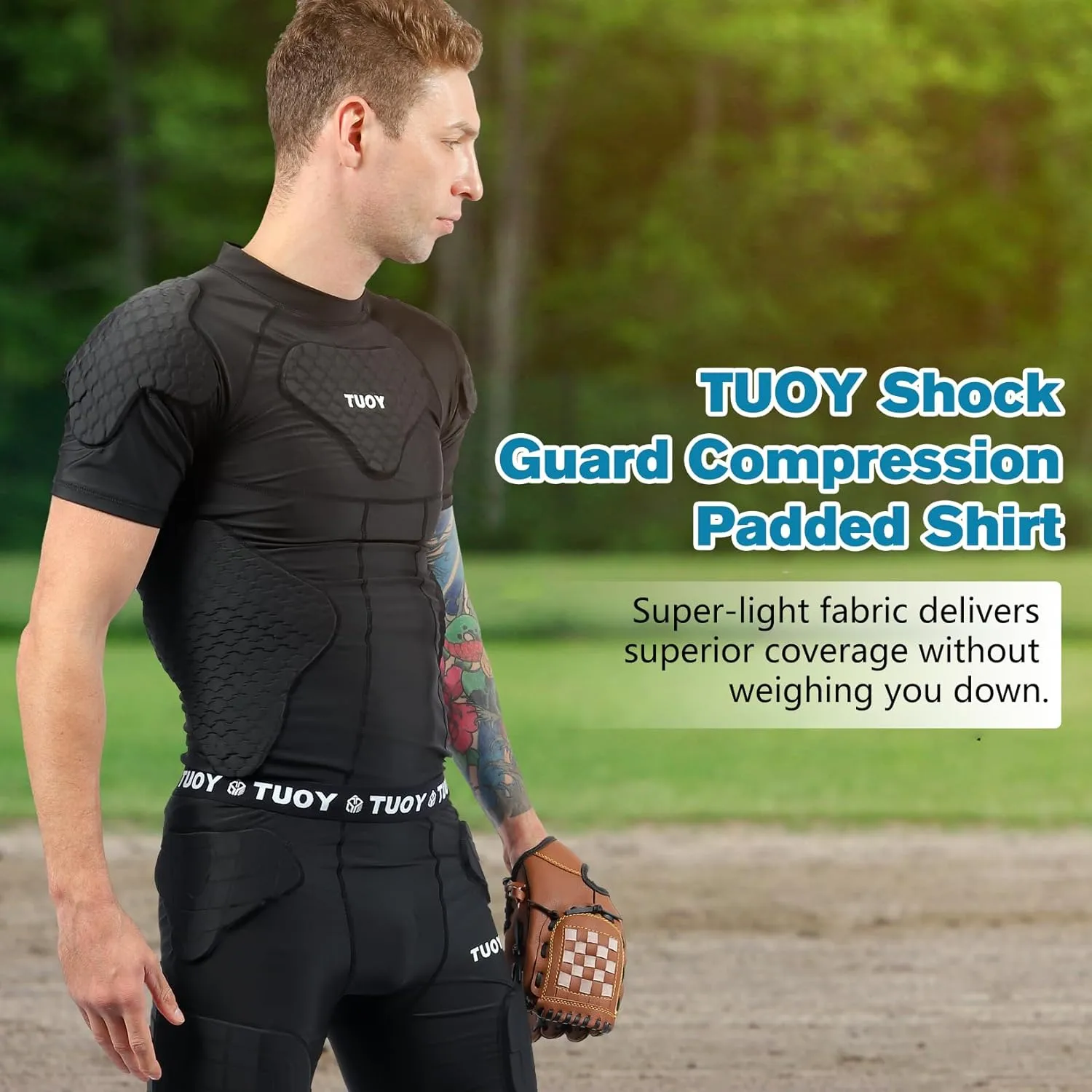 DGXINJUN Men's Padded Shirt Football Chest Rib Protector Heart Sternum Guard Compression Shirt with Shoulder Back Rib Pads for Adult Football Basketball Baseball Softball Rugby