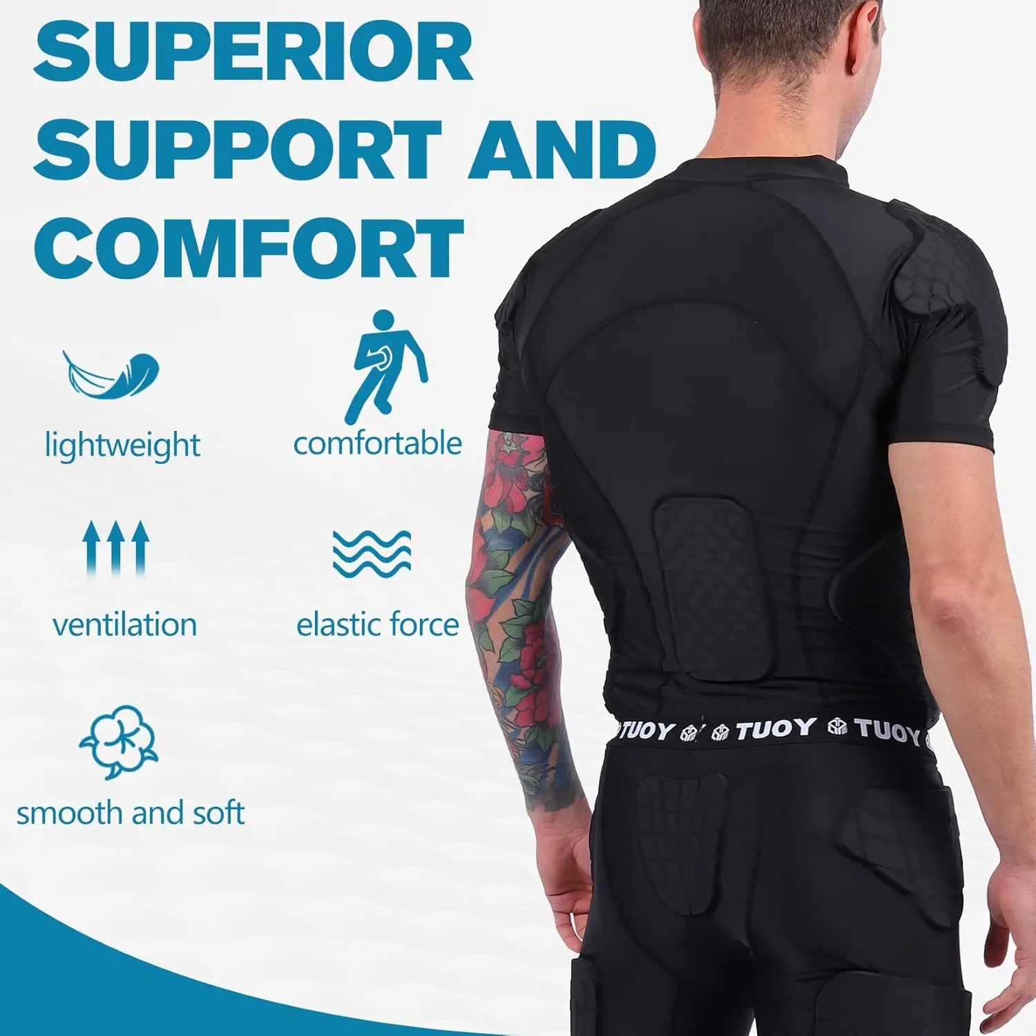 DGXINJUN Men's Padded Shirt Football Chest Rib Protector Heart Sternum Guard Compression Shirt with Shoulder Back Rib Pads for Adult Football Basketball Baseball Softball Rugby