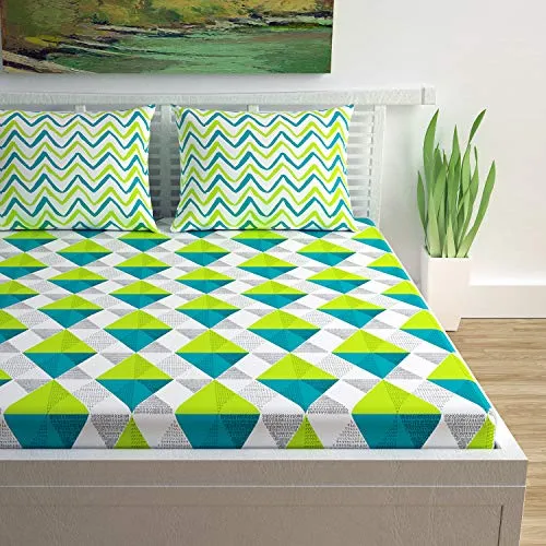 Divine Casa Cotton Blend Rocca Print Mix N Match Bedsheet Set for Double Size Bed Durable Sheets - Love Bird