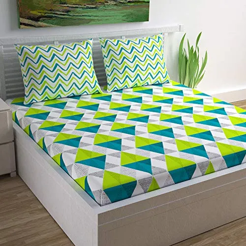Divine Casa Cotton Blend Rocca Print Mix N Match Bedsheet Set for Double Size Bed Durable Sheets - Love Bird