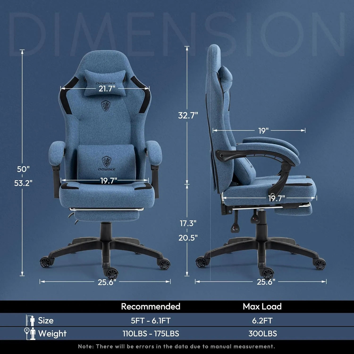 Dowinx Fabric Gaming Chair with Pocket Spring Cushion,Breathable Computer Chair with Massage Lumbar Support and Footrest,High Back Game Office Chair for Adult,Dark Blue