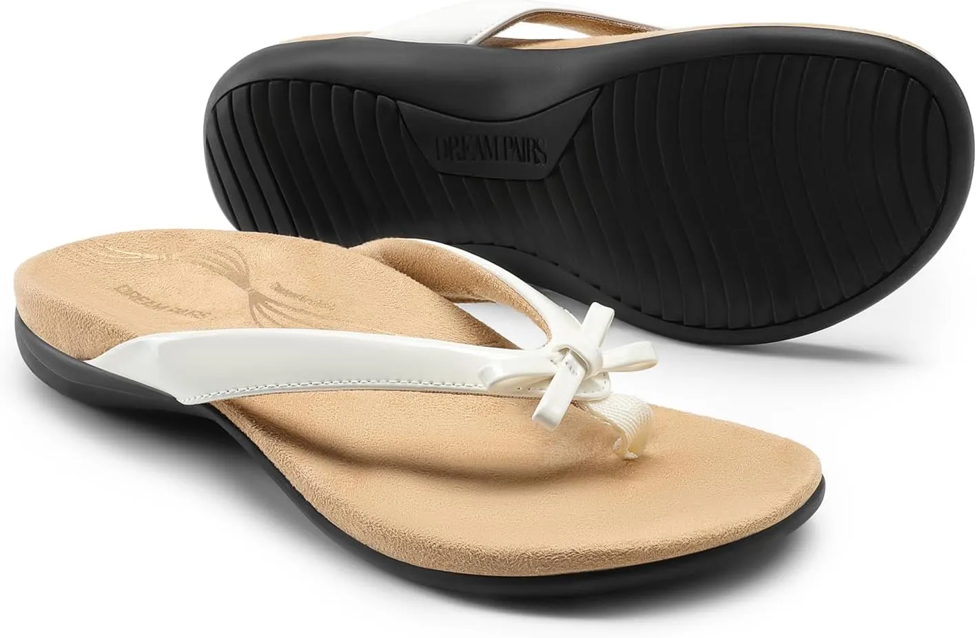 DREAM PAIRS Women's Arch Support Flip Flops Comfortable Dressy Orthopedic Thong Sandals Slides with Bow for Walking Summer Vacation