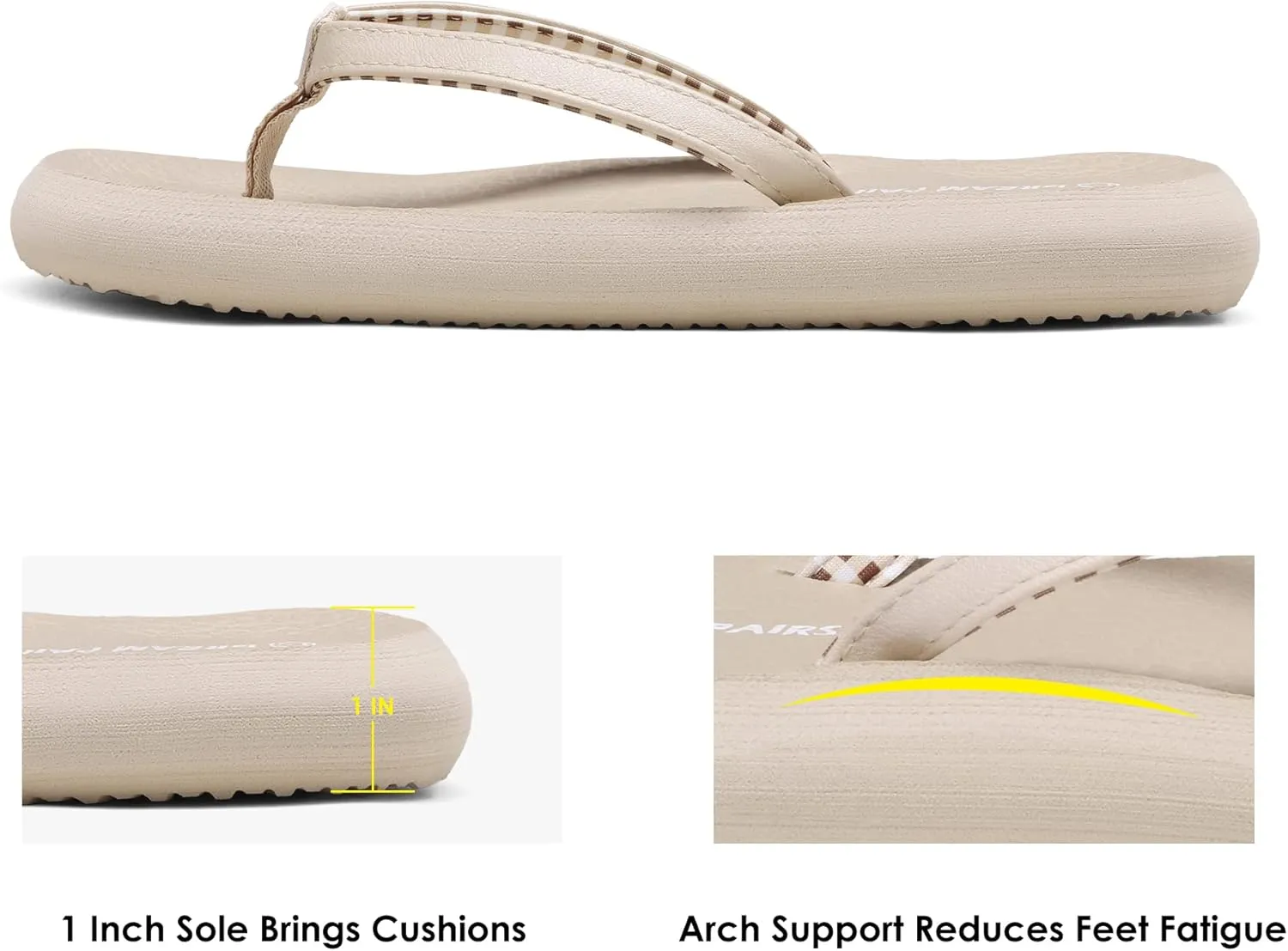 DREAM PAIRS Women's Arch Support Flip Flops Comfortable Soft Cushion Summer Beach Thong Sandals