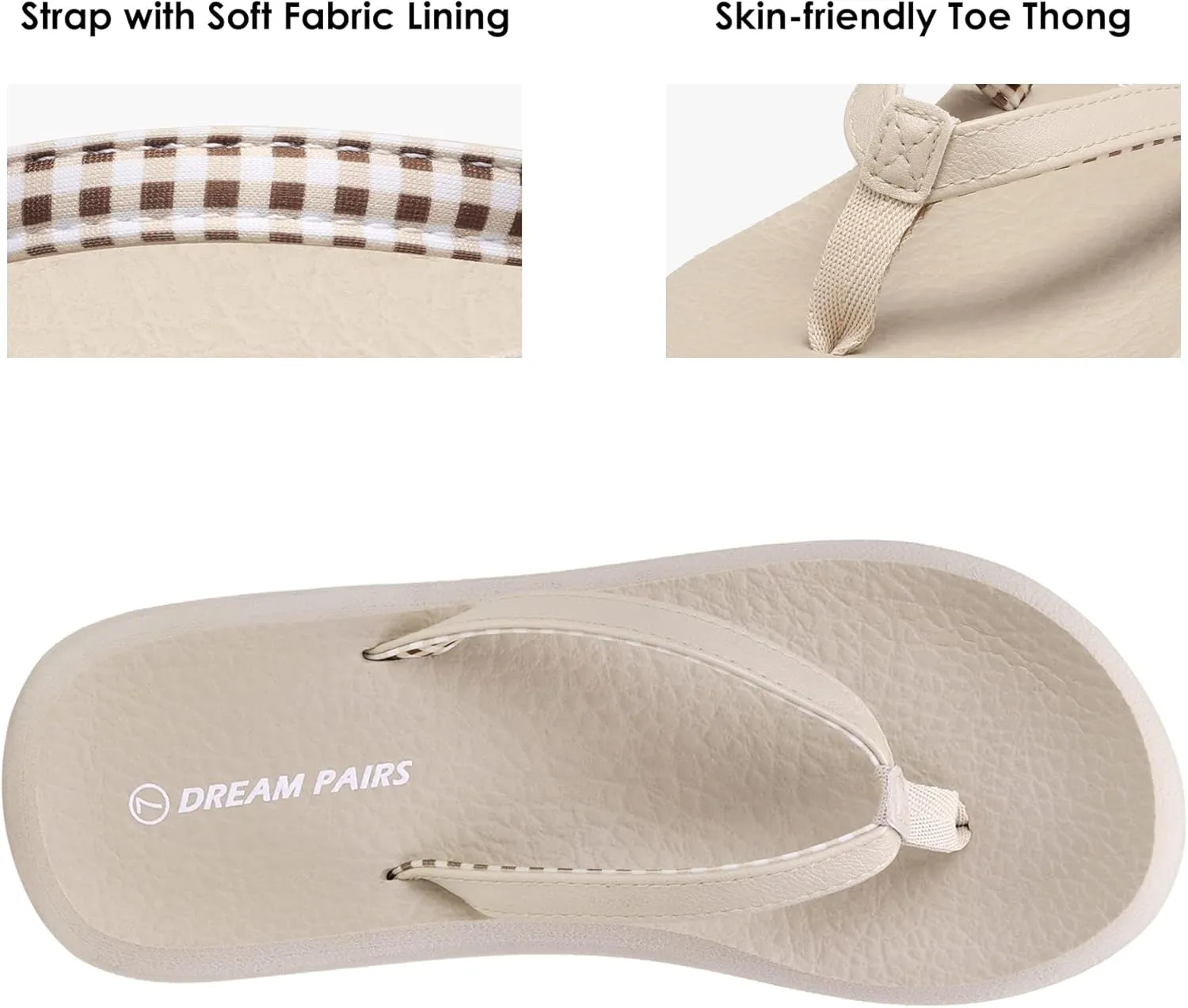 DREAM PAIRS Women's Arch Support Flip Flops Comfortable Soft Cushion Summer Beach Thong Sandals