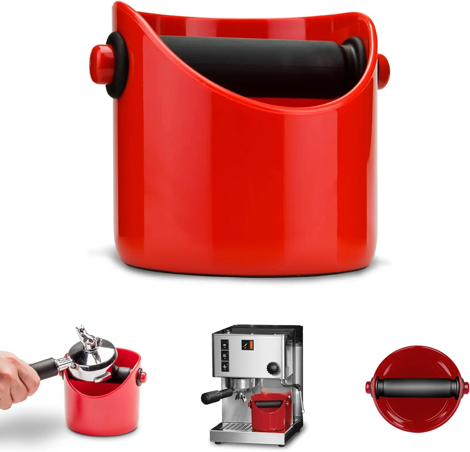 Dreamfarm Grindenstèin Sturdy, Compact, Modern Space-Saving Espresso Coffee Grind Knock Box - Red
