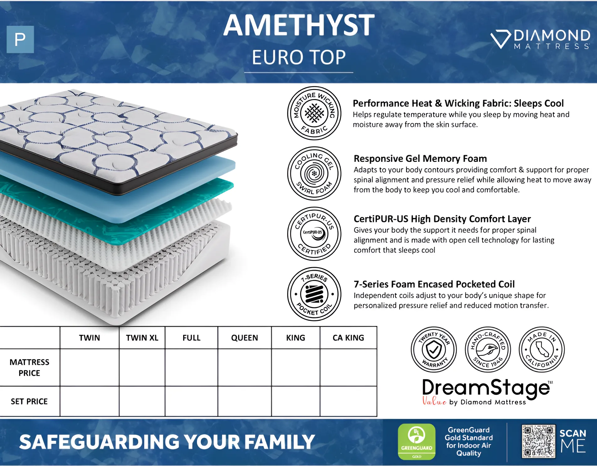 Dreamstage Value Amethyst Euro Top 15" Plush Grey California King Mattress