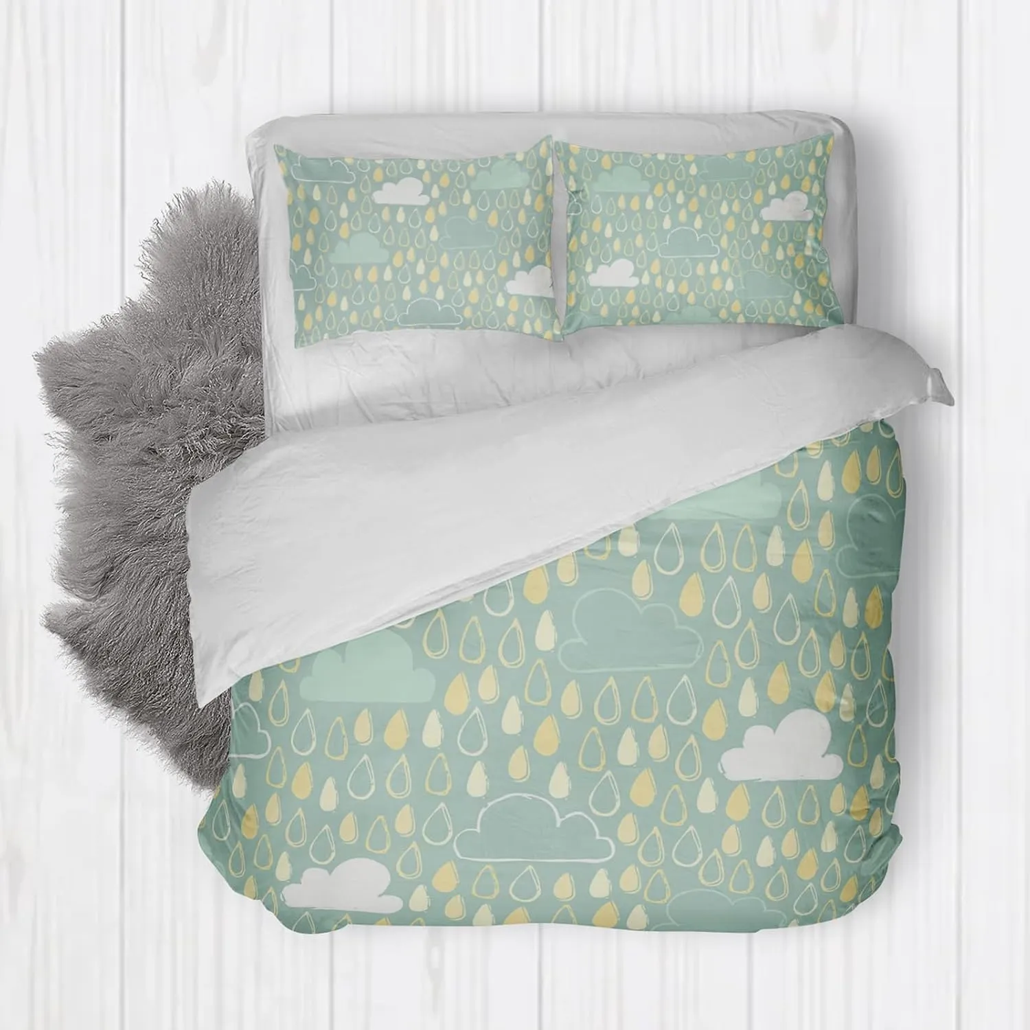 Duvet Cover Twin Size, Duvet Cover Set for Woman Girls, 4 Piece Cute Snowflake Bear Raindrop Cloud Flower Fish Cartoon Pattern Microfiber Bedding Set with 2 Pillowcases (B, Twin)