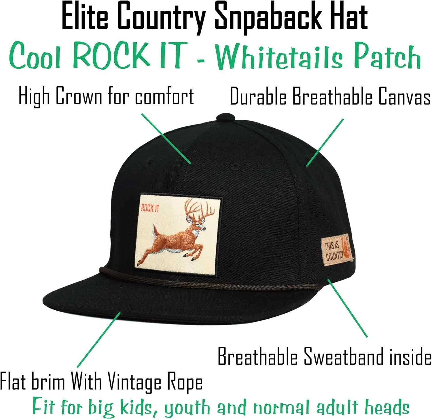 EDTREK Elite Youth Country Hat for Big Kids - Boys Snapback Hat with Flat Brim