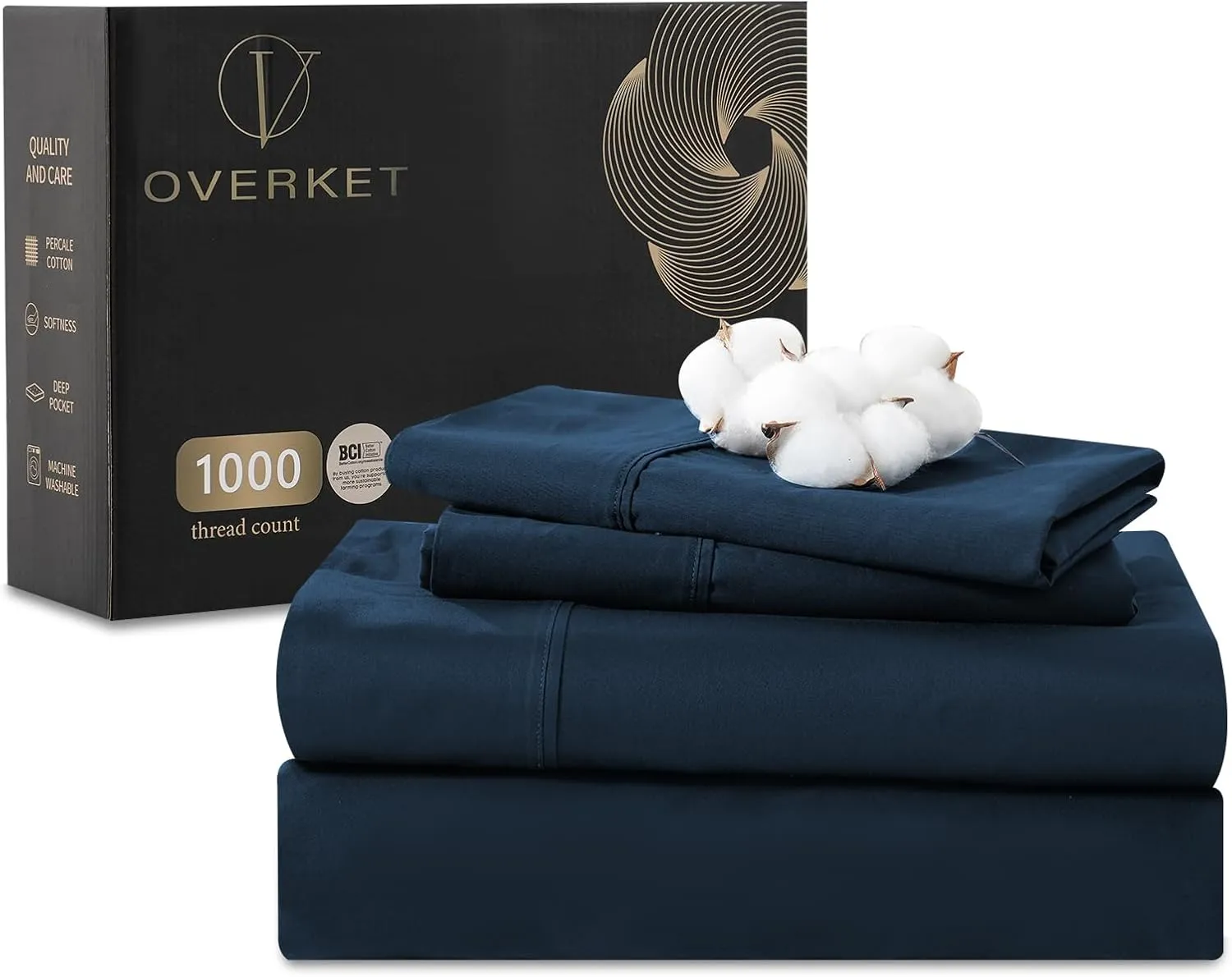 Egyptian Cotton Sheets Full Size 1000 Thread Count Sateen Weave Soft Breathable 16-Inch Deep Pocket 4PCS（Full,Navy）