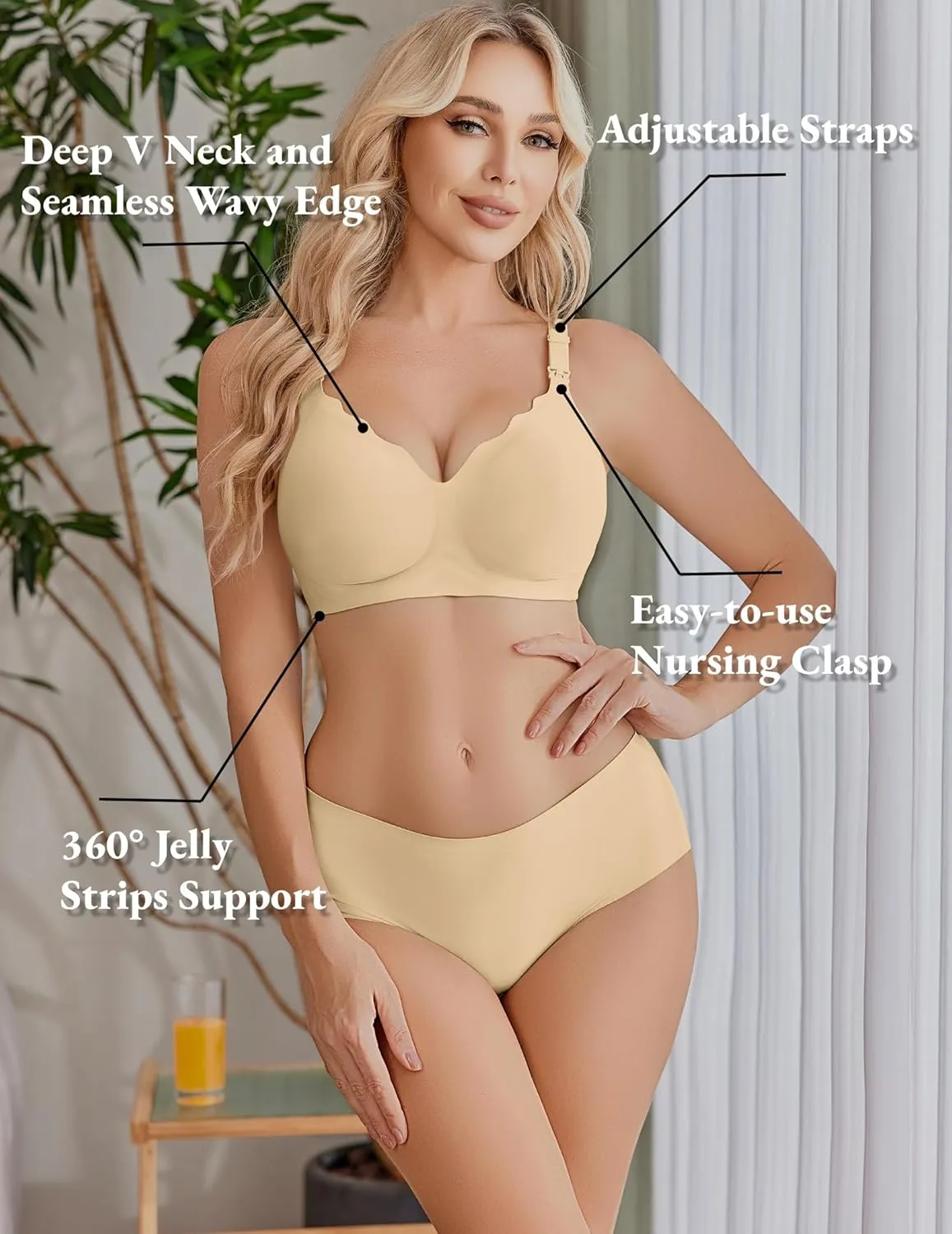 Ekouaer Nursing Bra Wavy Breastfeeding Bras for Women Seamless Maternity Support Wireless Pregnancy Sleep Bralette