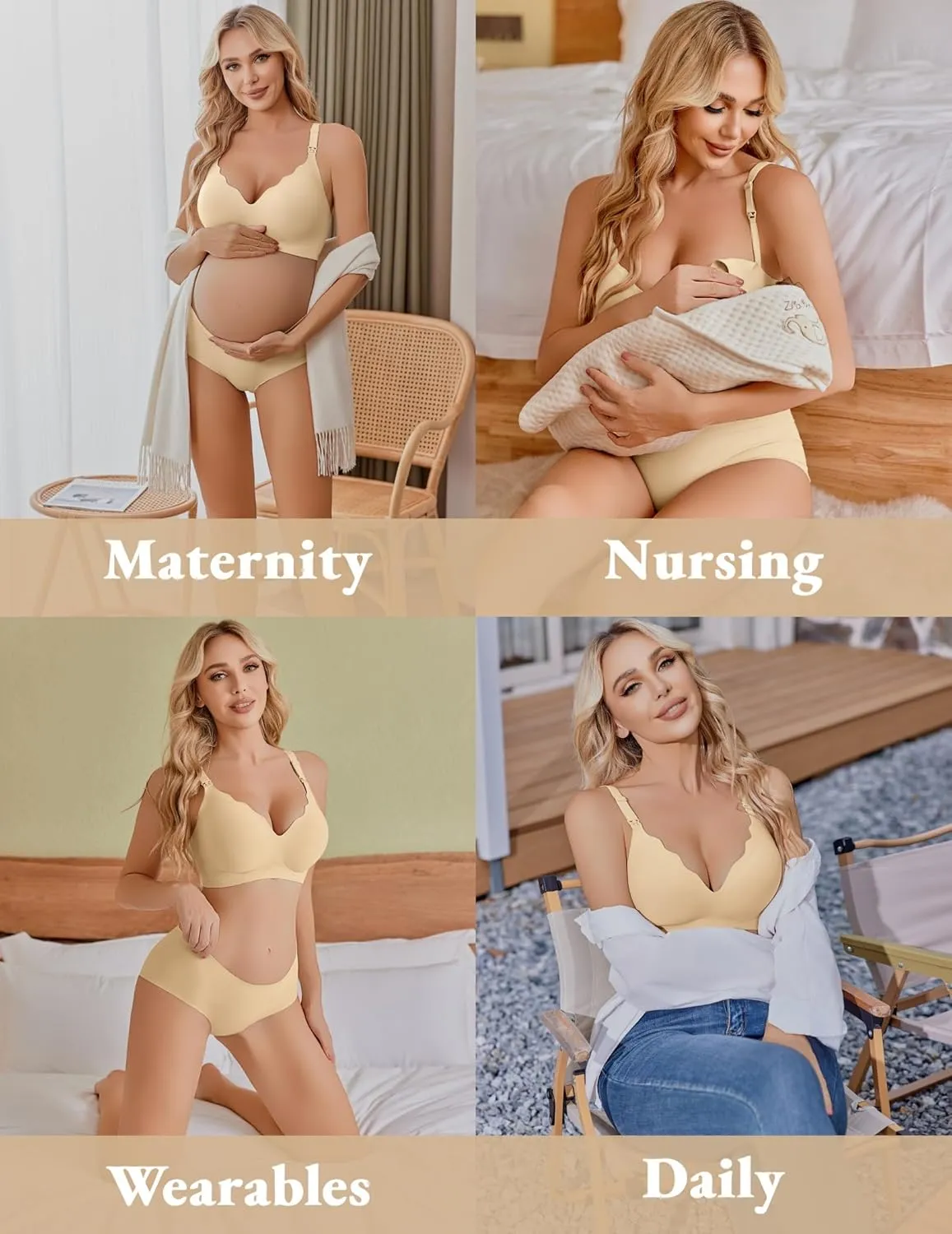 Ekouaer Nursing Bra Wavy Breastfeeding Bras for Women Seamless Maternity Support Wireless Pregnancy Sleep Bralette