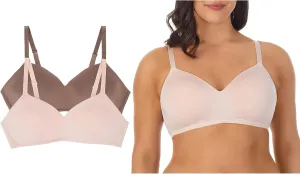 ELLEN TRACY Everyday Micro Wire-Free T-Shirt Bra - Smoothing Comfort - Adjustable Straps - 2-Pack Multipack - 36B Peachy Keen/Java