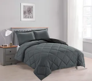 Empire Home 3-PC Reversible Down Alternative All Season Comforter Set with (Black/Gray, Queen Size)