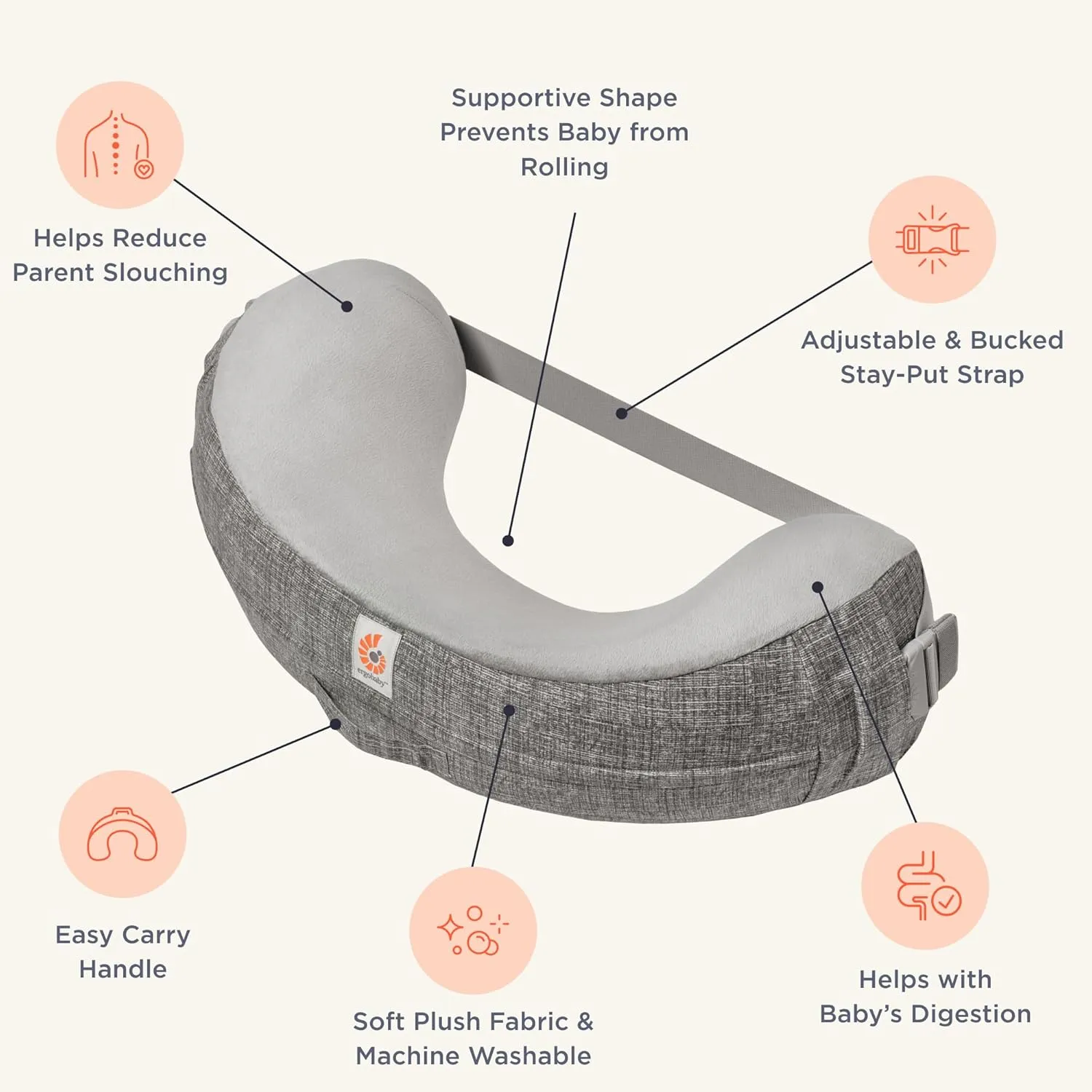 Ergobaby Natural Curve Nursing Pillow, Grey