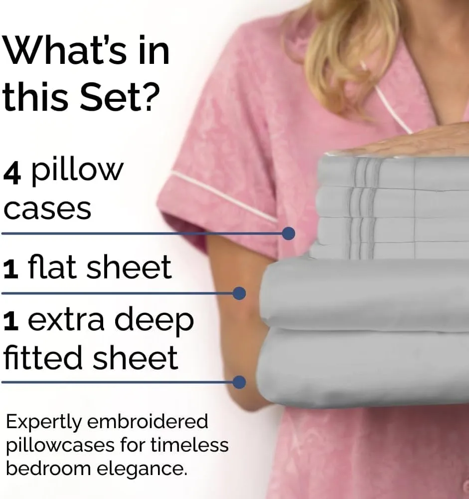 Extra Deep King Sheet Set - 6 Piece Breathable & Cooling Sheets - Hotel Luxury Bedding Set with 18-24 Inch Extra Deep Pockets - Easy Fit - Super Soft, Wrinkle Free and Comfy - French Grey, King Size