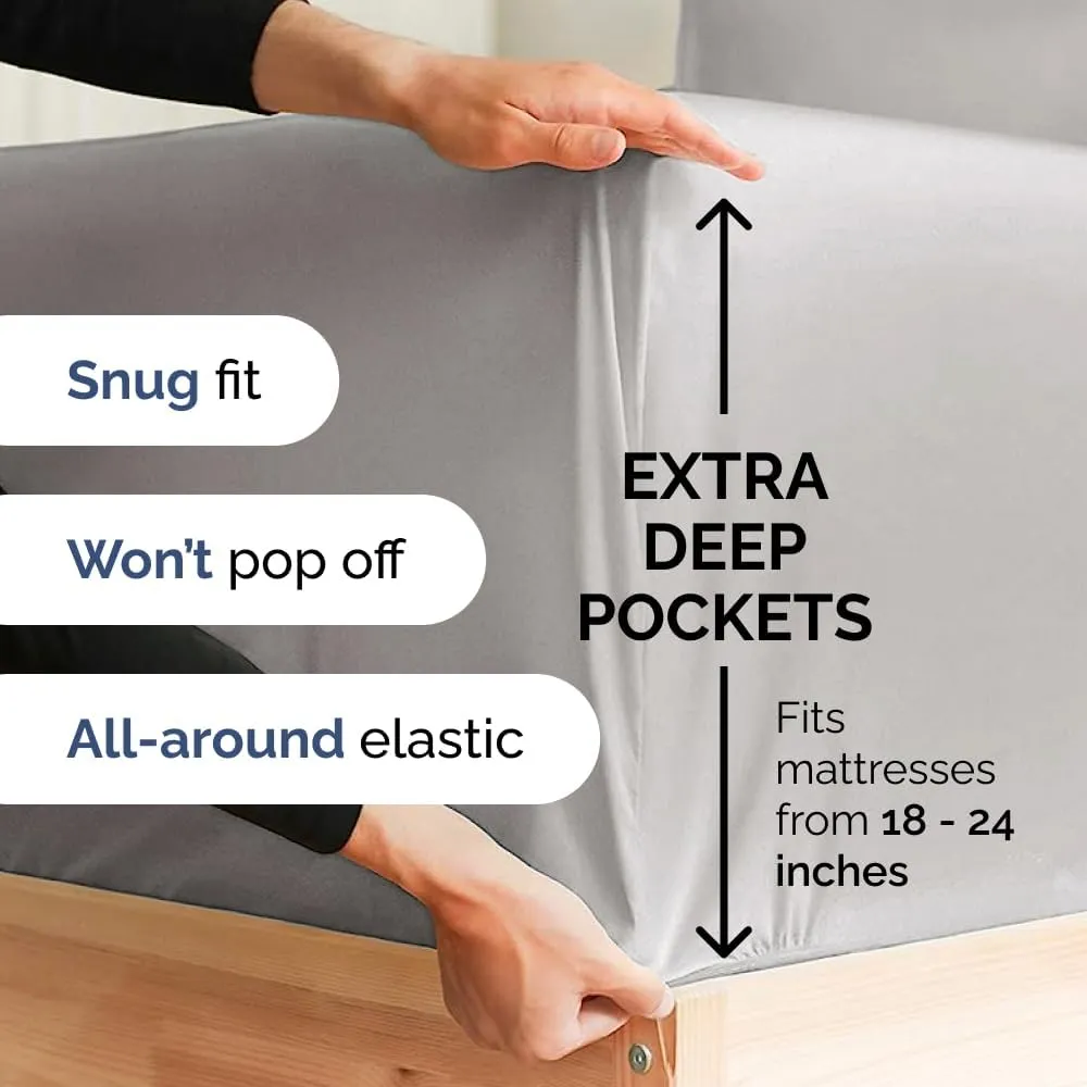 Extra Deep King Sheet Set - 6 Piece Breathable & Cooling Sheets - Hotel Luxury Bedding Set with 18-24 Inch Extra Deep Pockets - Easy Fit - Super Soft, Wrinkle Free and Comfy - French Grey, King Size