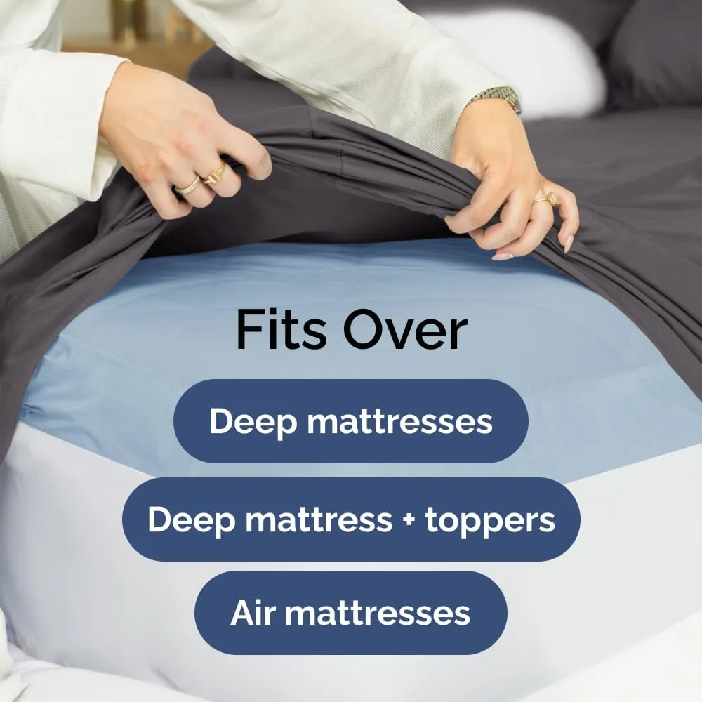 Extra Deep Queen Sheet Set - 6 Piece Breathable & Cooling Sheets - Hotel Luxury Bedding Set w/18-24 Inch Extra Deep Pockets - Easy & Secure Fit - Super Soft, Wrinkle Free and Comfy - Grey, Queen Size