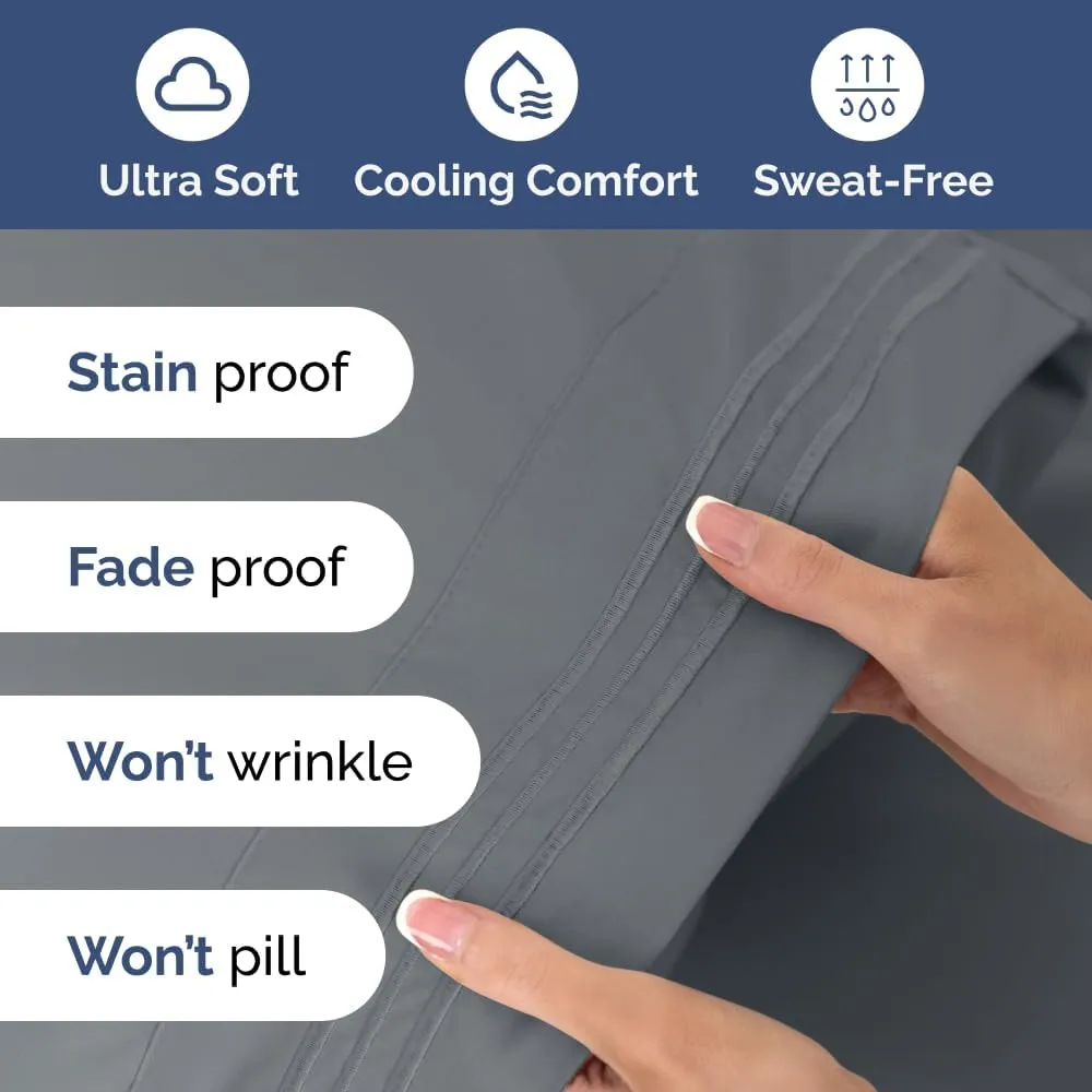 Extra Deep Twin Sheet Set - 4 Piece Breathable & Cooling Sheets - Hotel Luxury Bedding Set with 18-24 Inch Extra Deep Pockets - Easy Fit - Super Soft, Wrinkle Free and Comfy - Steel Blue, Twin Size