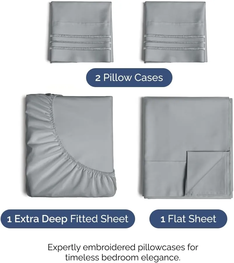 Extra Deep Twin Sheet Set - 4 Piece Breathable & Cooling Sheets - Hotel Luxury Bedding Set with 18-24 Inch Extra Deep Pockets - Easy Fit - Super Soft, Wrinkle Free and Comfy - Steel Blue, Twin Size