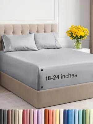 Extra Deep Twin Sheet Set - 4 Piece Breathable & Cooling Sheets - Hotel Luxury Bedding Set with 18-24 Inch Extra Deep Pockets - Easy Fit - Super Soft, Wrinkle Free and Comfy - Steel Blue, Twin Size