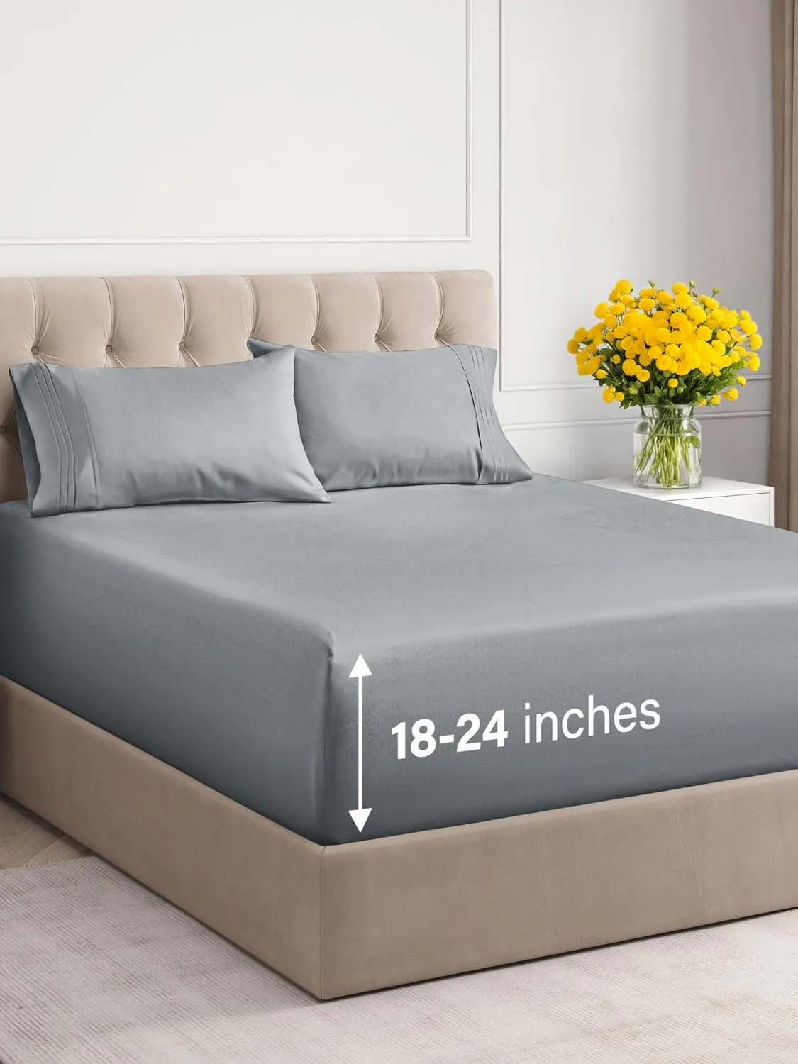 Extra Deep Twin Sheet Set - 4 Piece Breathable & Cooling Sheets - Hotel Luxury Bedding Set with 18-24 Inch Extra Deep Pockets - Easy Fit - Super Soft, Wrinkle Free and Comfy - Steel Blue, Twin Size