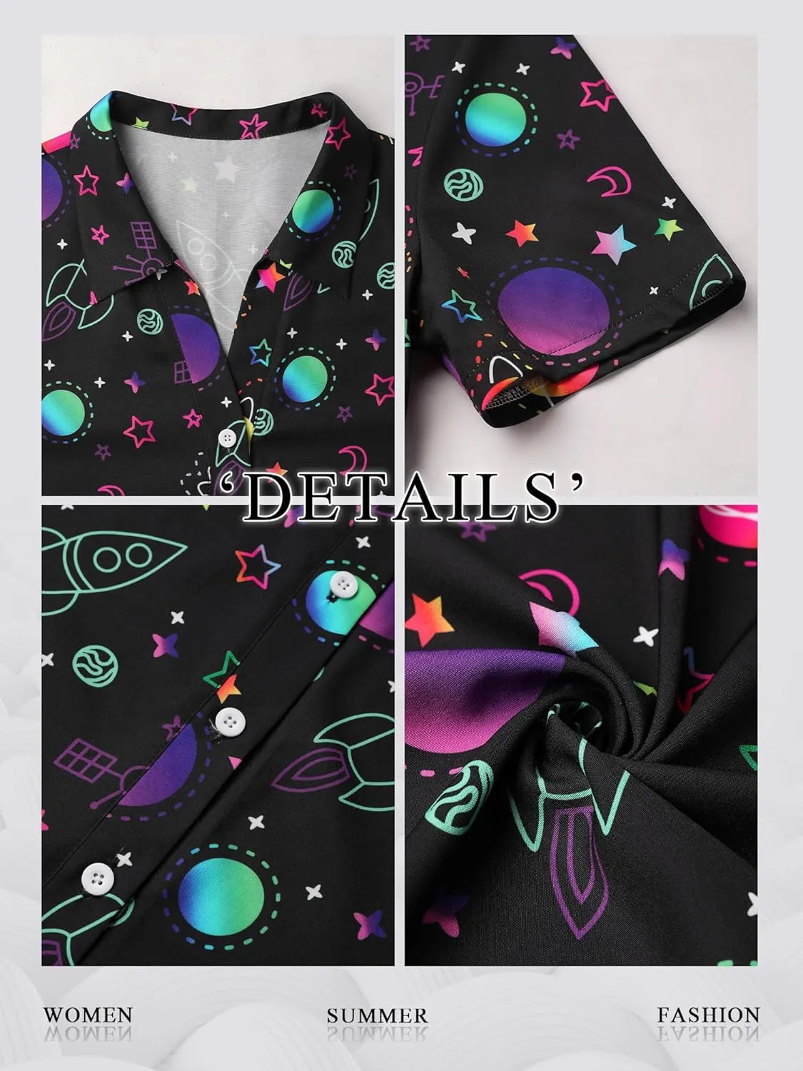 Ezcosplay Womens Space Button Down Shirts Funny Astronaut Universe Planet Solar System Galaxy Graphic Tees Tshirt Blouse