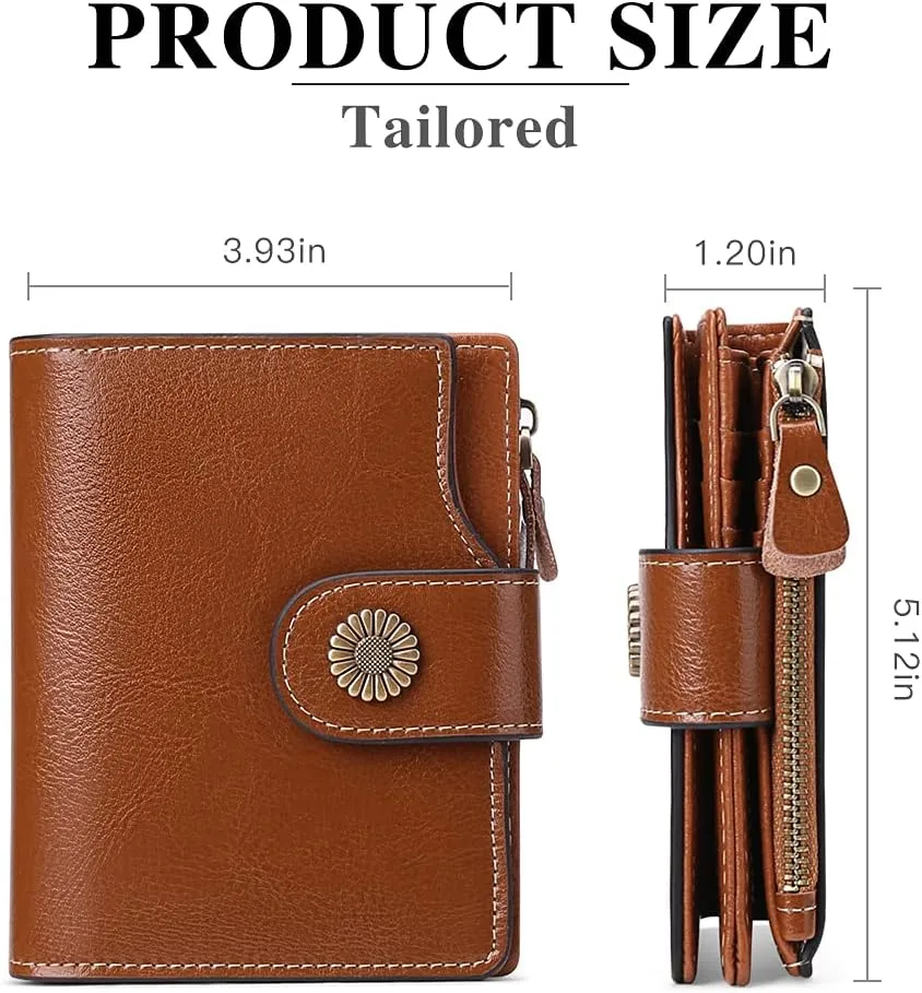 FALAN MULE Genuine Leather Small Wallet for Women, RFID Blocking, Compact Size, Brown