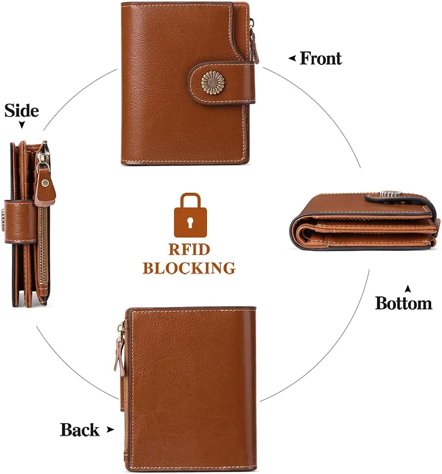 FALAN MULE Genuine Leather Small Wallet for Women, RFID Blocking, Compact Size, Brown