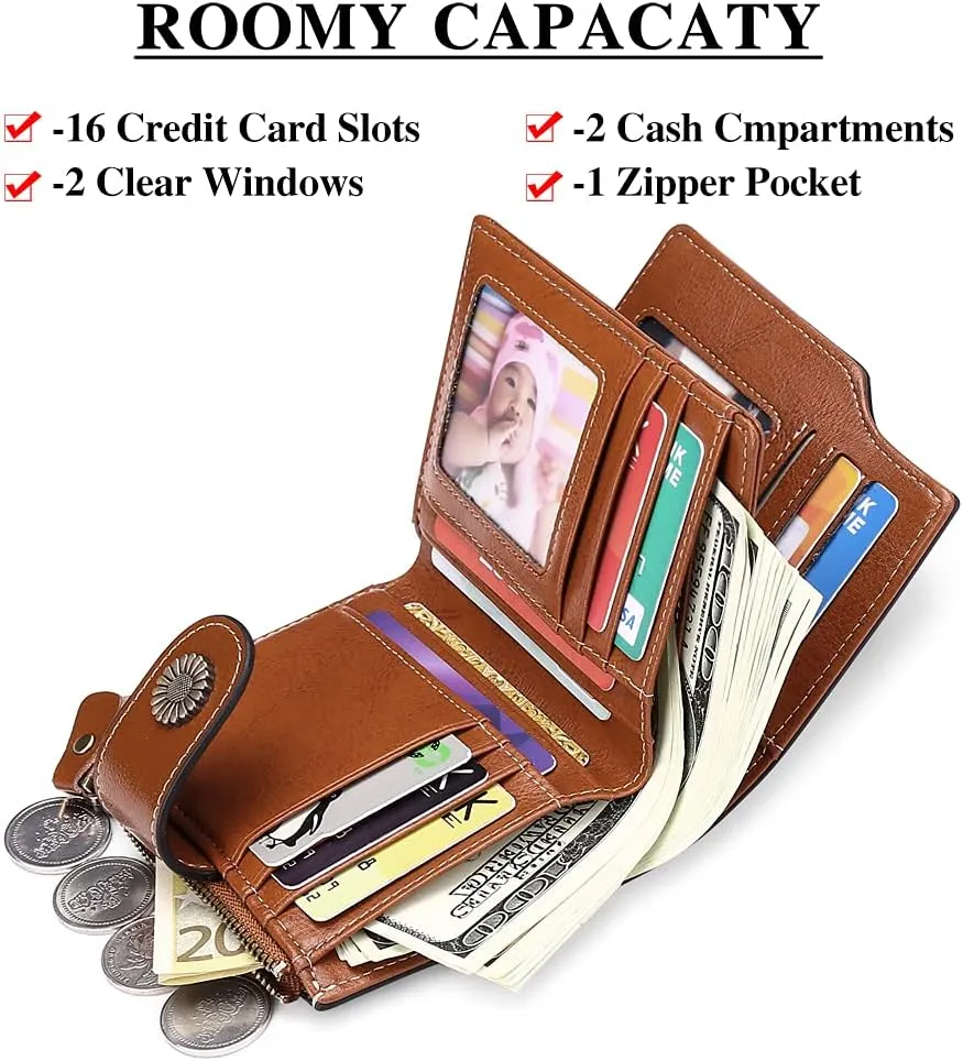 FALAN MULE Genuine Leather Small Wallet for Women, RFID Blocking, Compact Size, Brown
