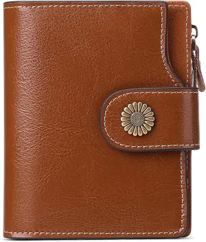 FALAN MULE Genuine Leather Small Wallet for Women, RFID Blocking, Compact Size, Brown
