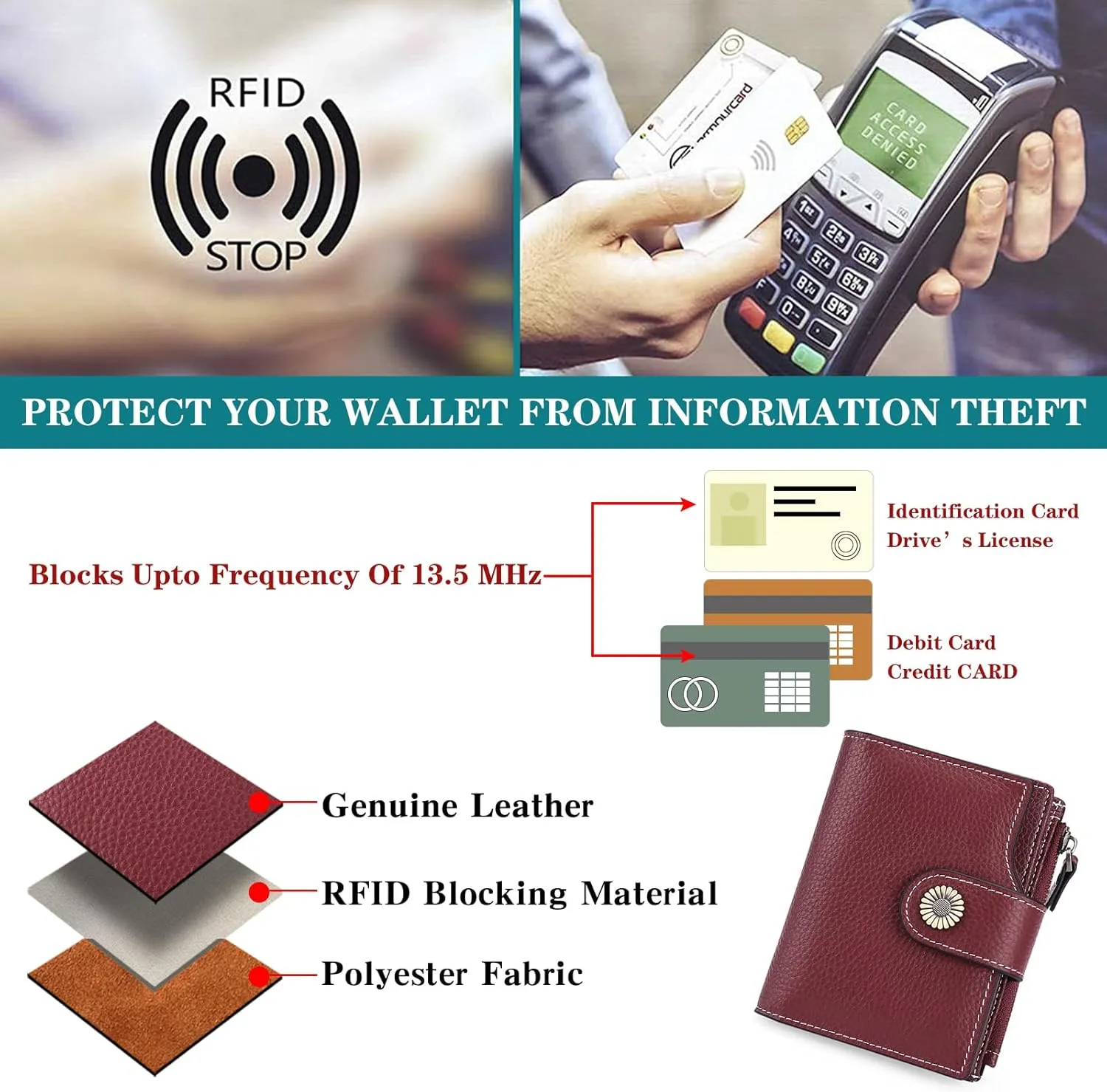 FALAN MULE Small Wallet for Women Leather Bifold Compact Small Womens Wallet with RFID Blocking