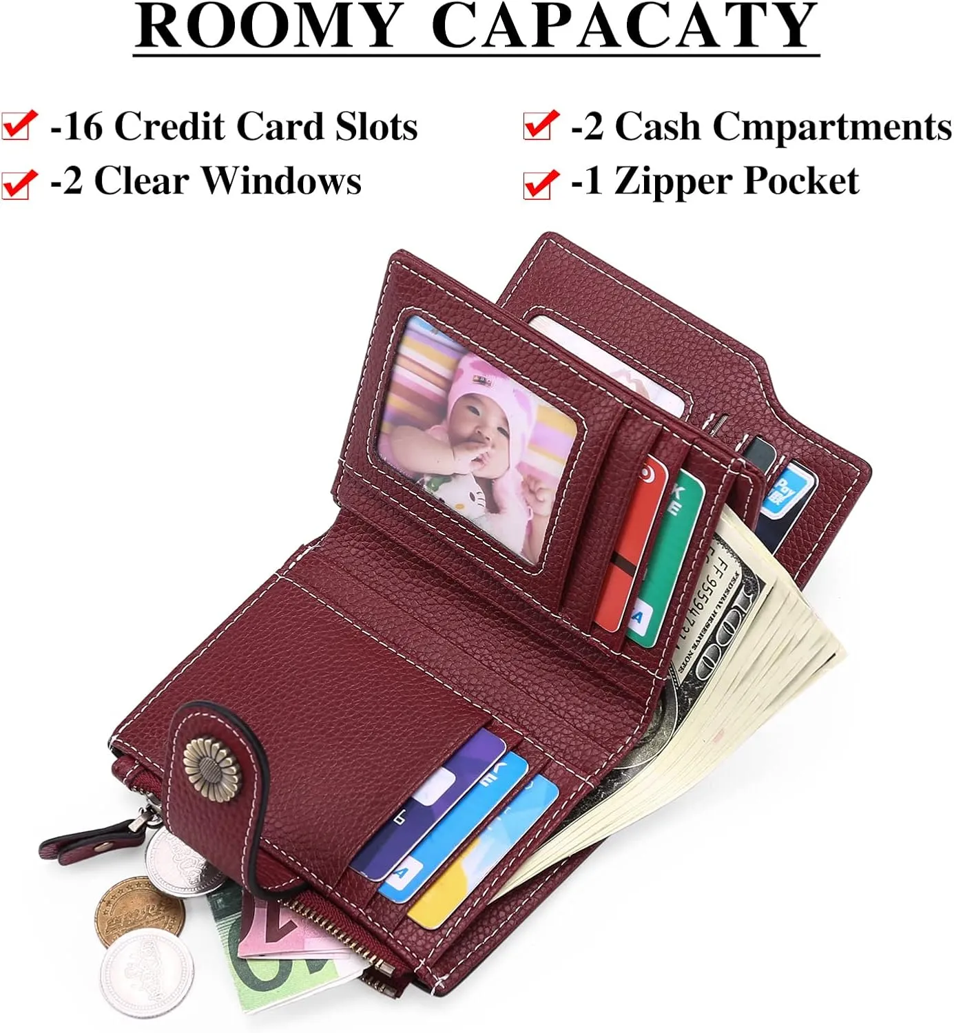 FALAN MULE Small Wallet for Women Leather Bifold Compact Small Womens Wallet with RFID Blocking