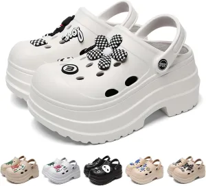 Fashion Women's Platform Clogs Anti Slip Slippers Beach Sandals Gardeners Clogs High Heel Mule Cloud Slippers Gardening Shoes