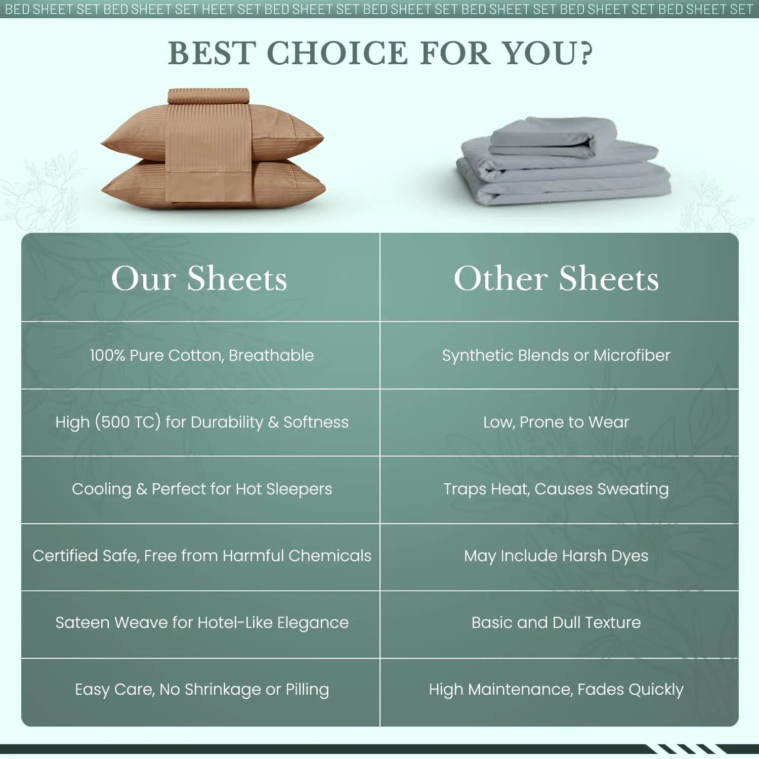Feather & Stitch 500 TC California King Size Damask Bed Sheet Set, 100% Cotton Soft Breathable Bedsheets, 4 Piece 18" Deep Pockets Sateen Weave Striped Bedding Mattress Resort Hotel(Maple Sugar)