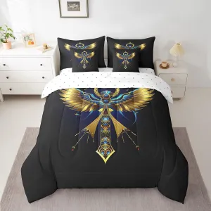 Feelyou Ancient Egypt Comforter Set Queen Size 7 Pieces Golden Wings Bed in a Bag Egypt Culture Bedding Set for Kids Tribal Egyptian Bed Set with Comforter Sheets Pillowcases Pillow Cover Gold Black