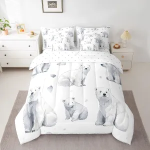 Feelyou Kids Polar Bear Comforter Set King Size 7 Pieces Boys Girls Arctic Animal Bear Bed in a Bag for Room Cute Wildlife Bedding Set Winter Bed Set with Comforter Sheets Pillowcases Pillow Cover